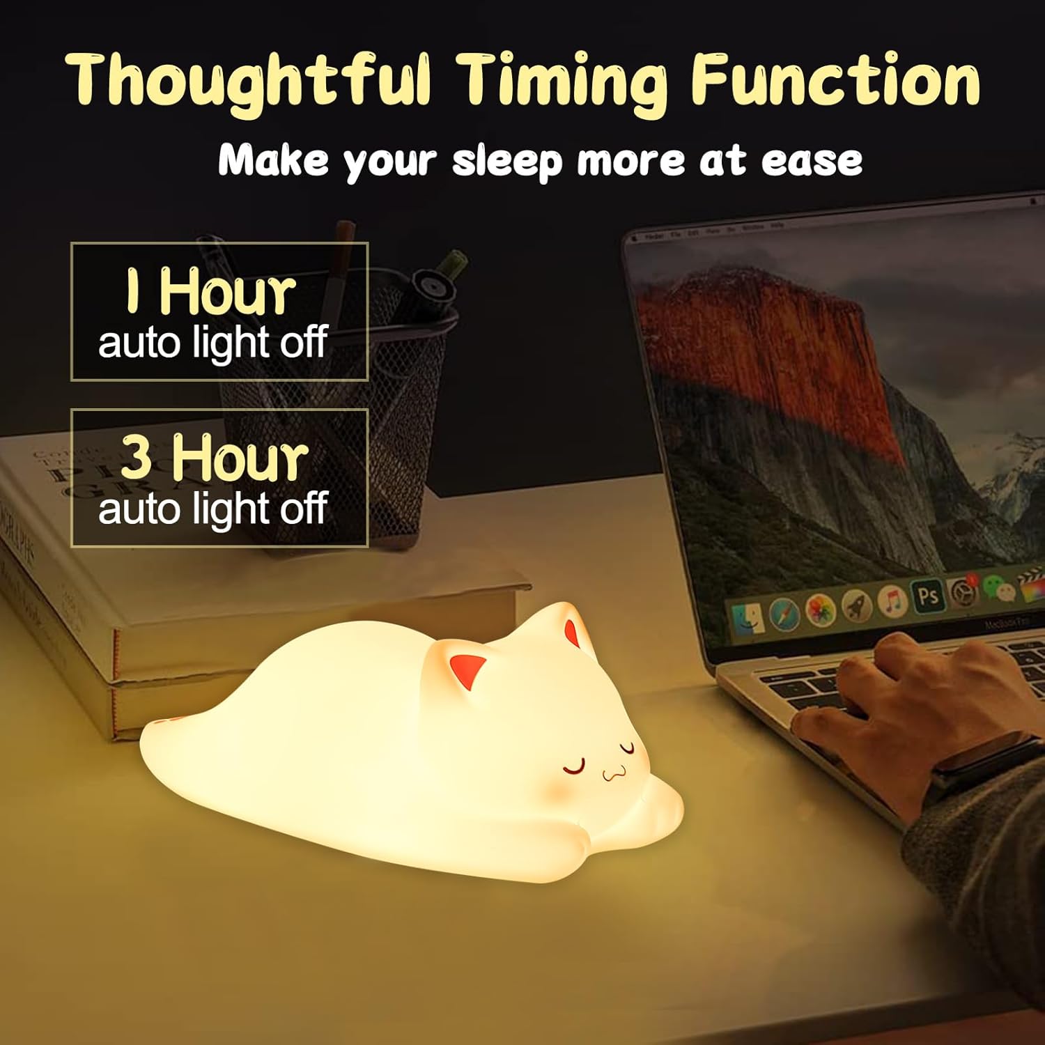 LOVERUIS Cute Night Light for Kids Cat Night-Light Baby Girl Squishy NightLight 1/3 Hour Timer Kitty Light Dimmable Nursery Lamp Colorful Nightlight Gift for Kid Toddler Kawaii Bedroom (Mimi)