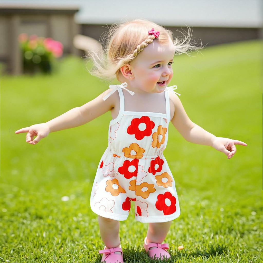 WZTYYDS Toddler Baby Girl Summer Clothes Floral Romper Tie-Up Strap Halter Jumpsuit Infant Summer Sling Playsuit 6M-3T