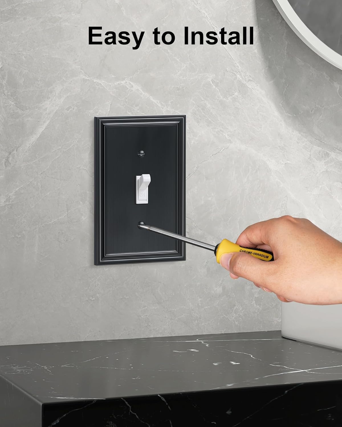 4-Pack Single Toggle Light Switch Cover Plate, Durable Solid Zinc Alloy Decorative Switch Plate Covers, Black 1 Gang Wall Plate, Corrosion Resistant