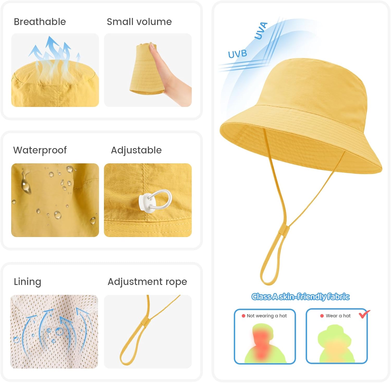 Baby Sun Hat 0-6 Years Toddler Boys Girls Adjustable Bucket Hats Kids Bucket Hats UPF 50+ Wide Brim Beach Swim Pool