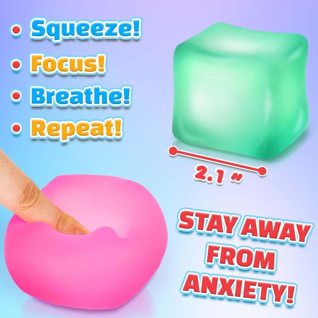 Fidget Toys Stress Cube for Adults 4 Pack: Gel Filled Squishy Toys for Kids - High Density Squeeze Balls for Students Calming - Fidget Squishy Toys for Anxiety