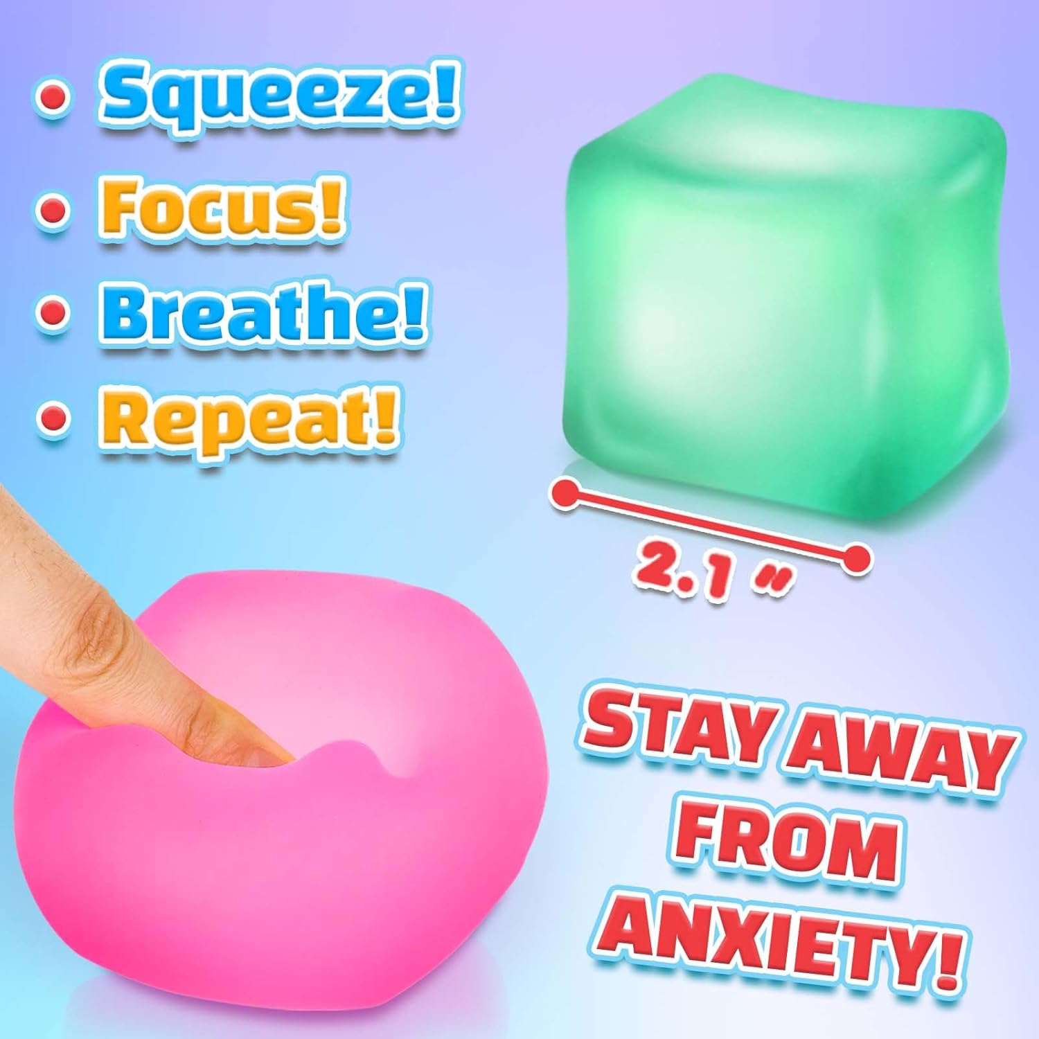 Fidget Toys Stress Cube for Adults 4 Pack: Gel Filled Squishy Toys for Kids - High Density Squeeze Balls for Students Calming - Fidget Squishy Toys for Anxiety