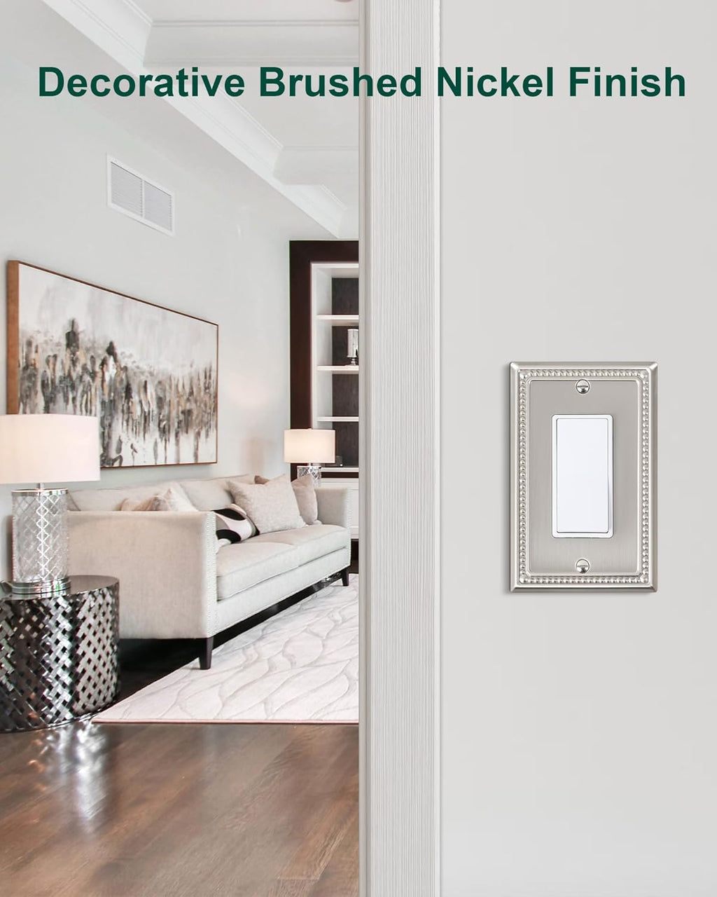 2-Pack Decorator Outlet Cover Plate, Decorative Switch Plates and Outlet Covers, Brushed Nickel Metal Wall Plates for Electrical Outlets, Receptacle, GFCI Outlet, Dimmer Switch