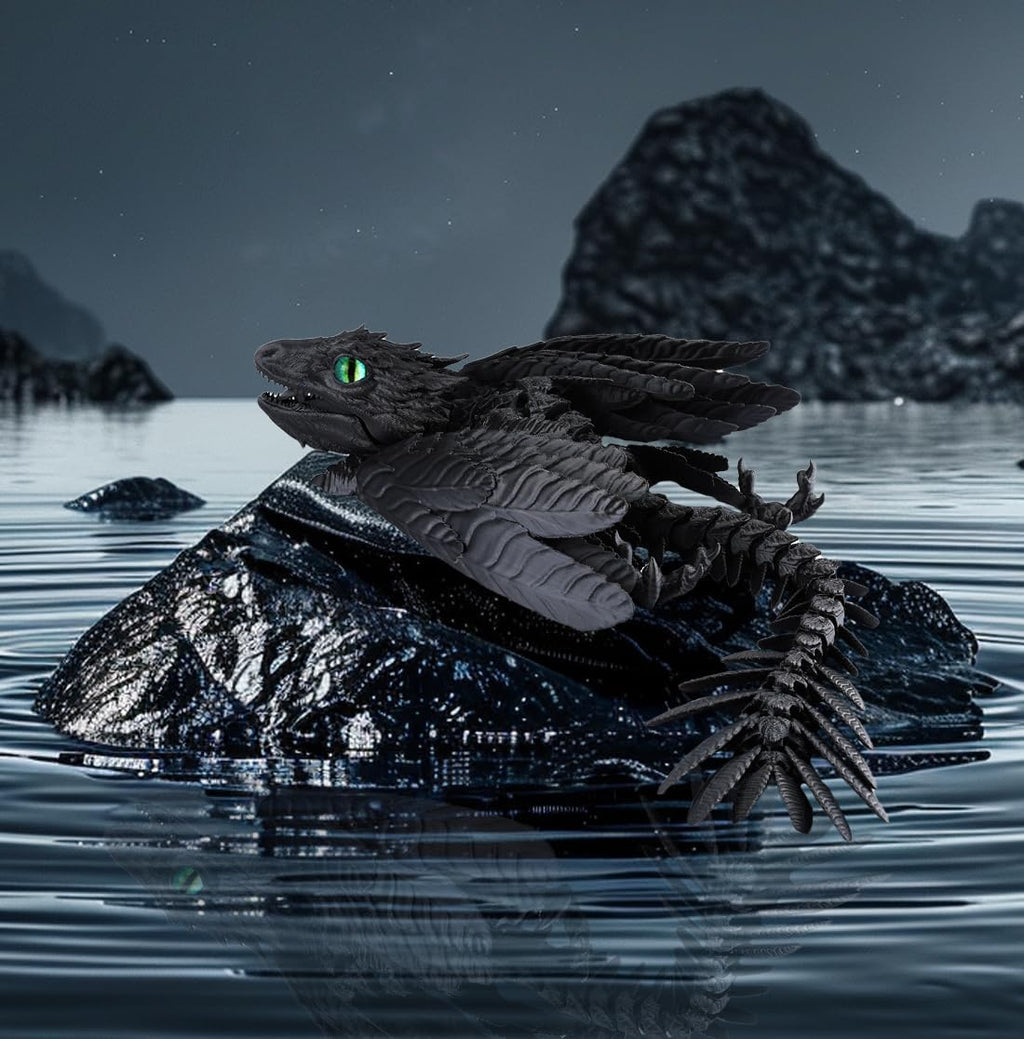 3D Printed Dragon with Wings 3D Printed Animals Articulated Dragon Fidget Dragon 3D Printed Toys Dragon Toy Desk Pets Home Office Decor (Black)