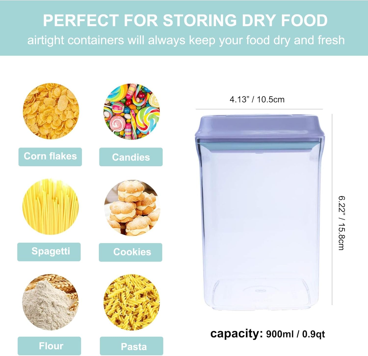 Airtight Food Storage Container - 0.9qt / 900ml Square Pop Containers With Lids, Bpa Free Stackable Container for Coffee Cereal Flour Spaghetti Rice Kitchen Organizer