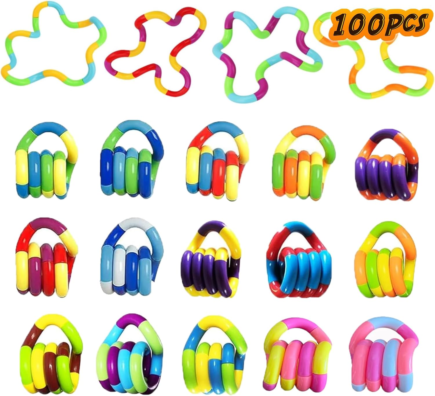 100PCS Random Multicolored Quiet Fidgets Toys for Unique Fidget Experience, Anti Anxiety Sensory Toys Combine into New Shapes,Brain Imagination Tools,Party Supplies