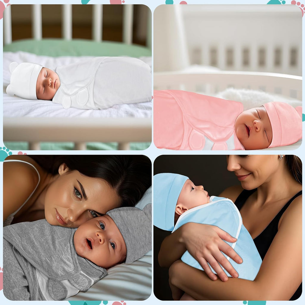 Baby Swaddle Sleep Sacks with Hats for 0-3 Months Baby Swaddle Blanket Wrap Newborn Swaddles Sack for Baby Boy Girl