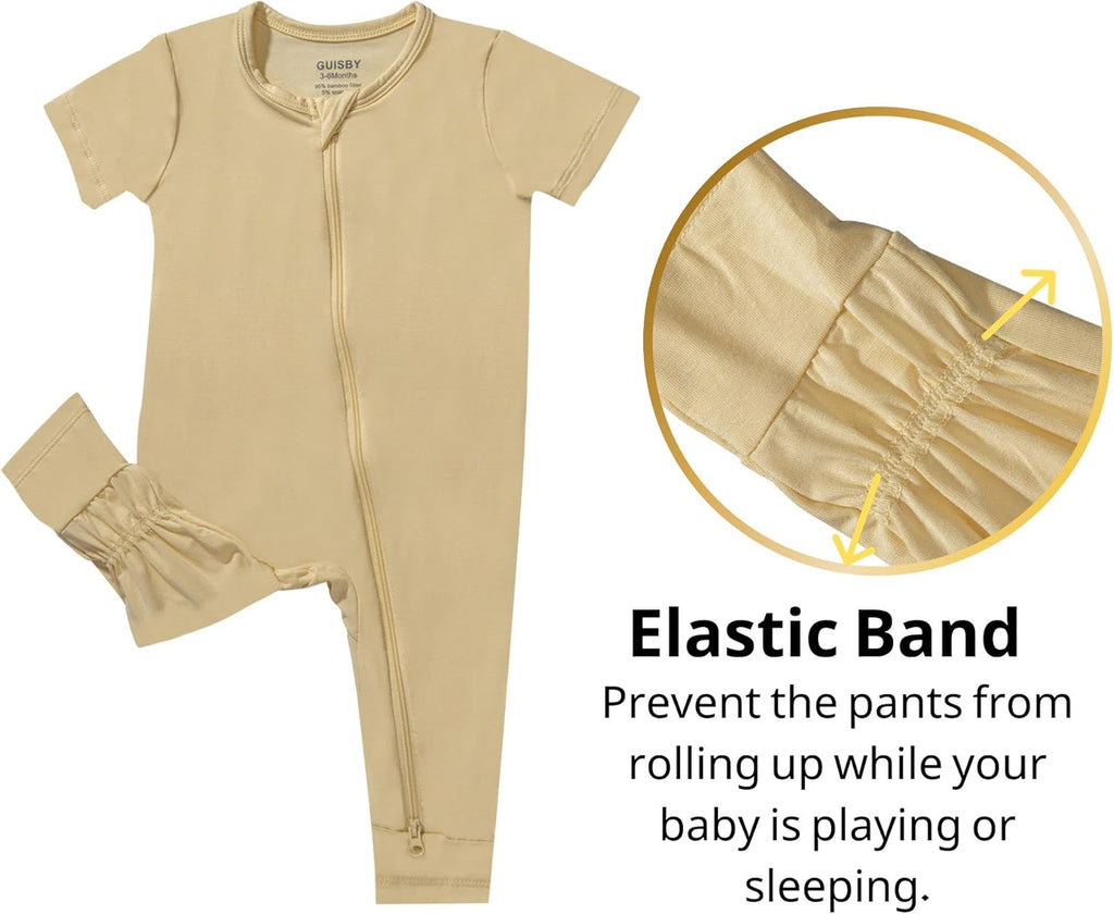 GUISBY Rayon Made from Bamboo Baby Pajamas, Summer Short Sleeve Footless Rompers, 2 Way Zipper Sleeper