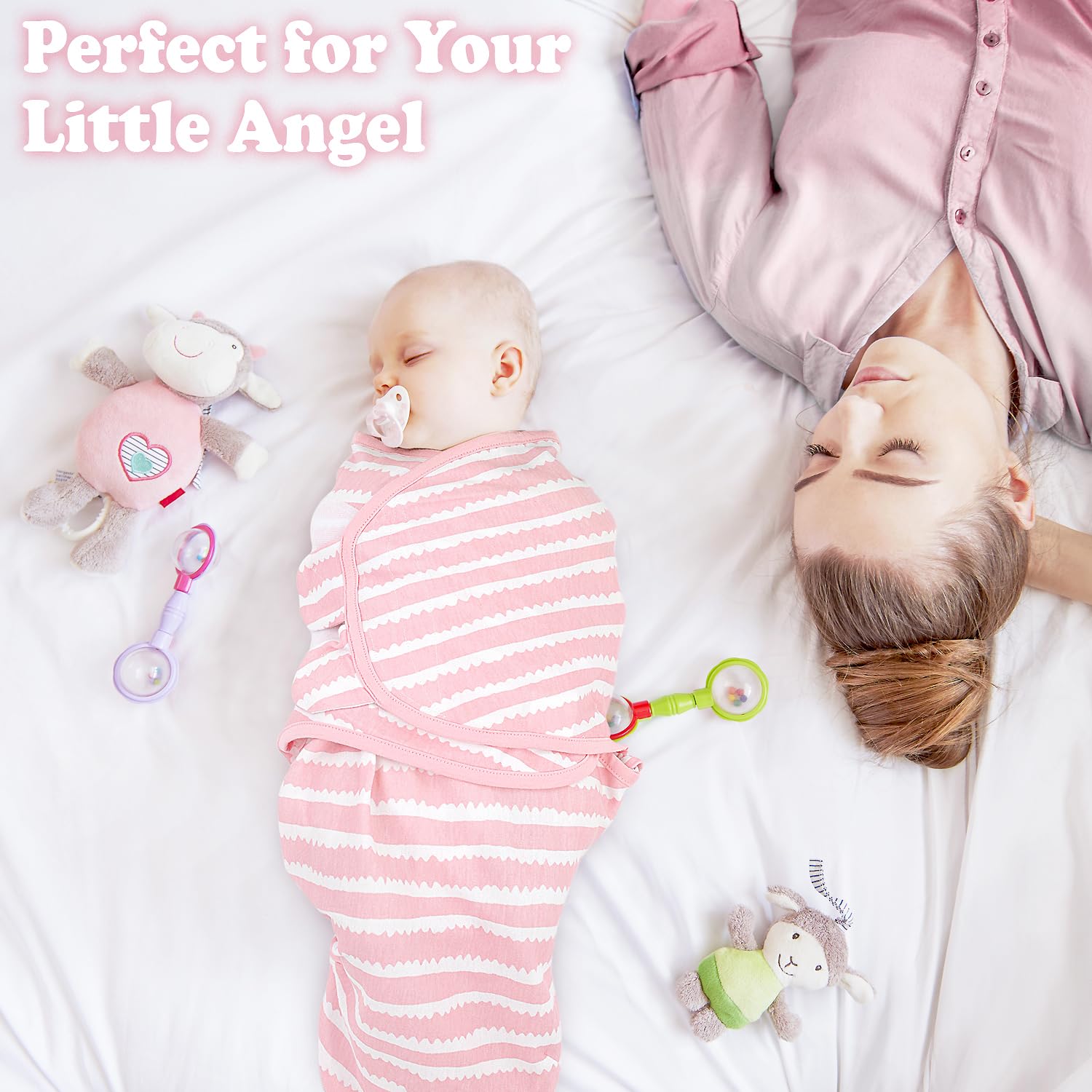 Bublo Baby Organic Swaddles for Newborns – Zipper Swaddles 0-3 Months, 3-Pack – Infant Sleep Sack with Zipper – Adjustable & Breathable Swaddle Blanket Wrap for Newborn Girls, Pink Flowers