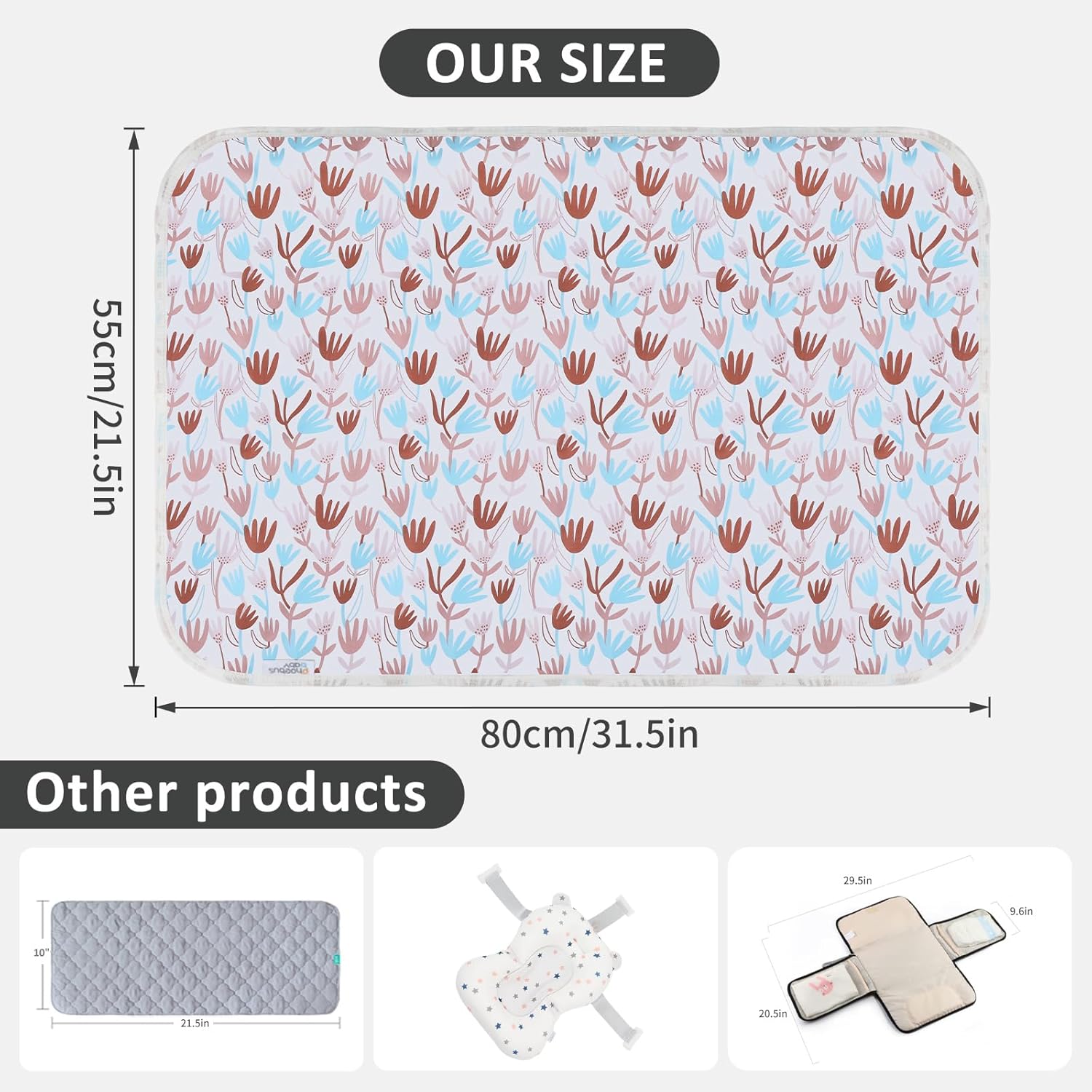 Baby Diaper Changing Pad, 21 5/8" x 31.5" Waterproof Changing Pad Liners - Reusable Soft and Absorbent Portable Changing Mat(Tulip1PCS)