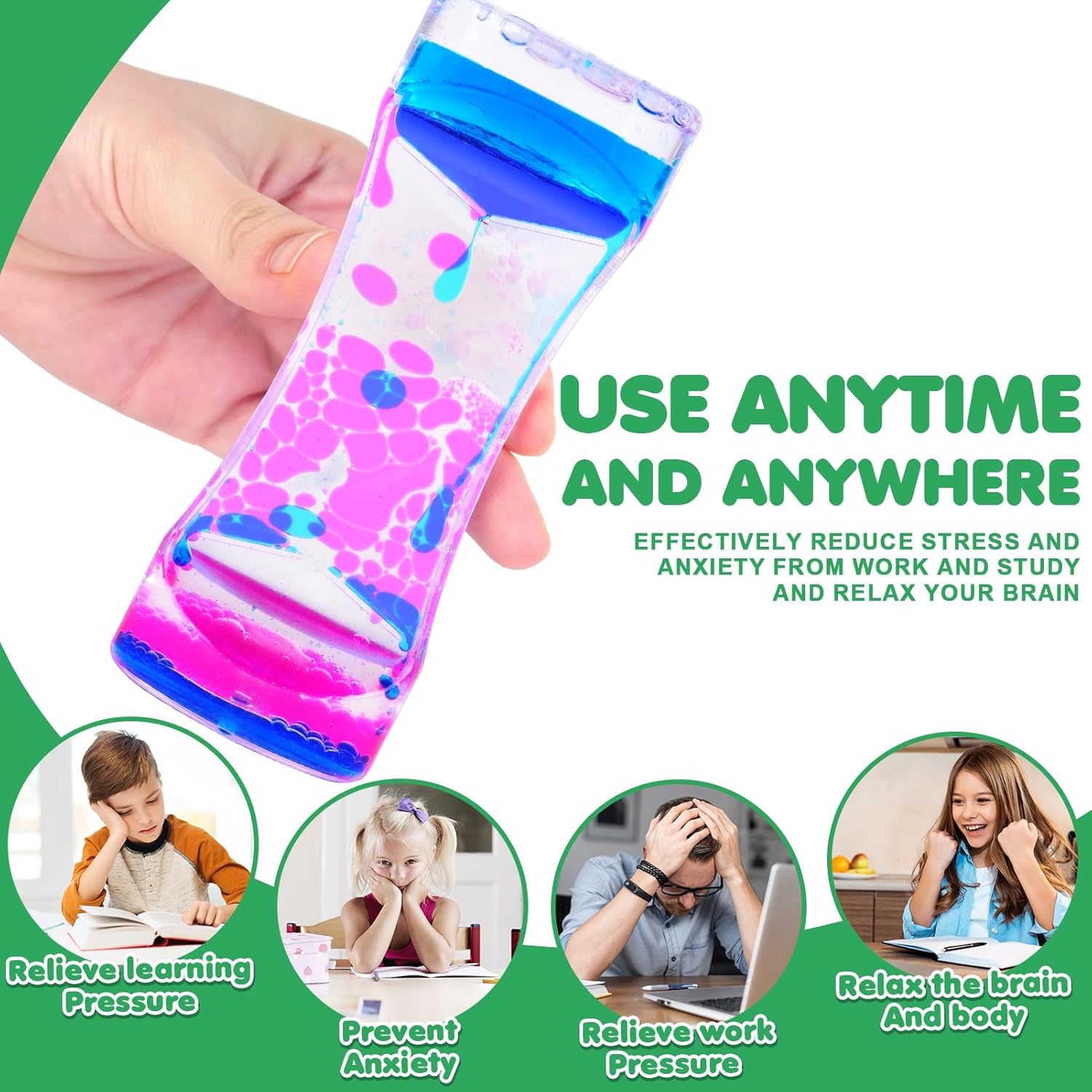 Liquid Timer - Sensory Toy for Relaxation, Liquid Motion Bubbler Timer with Floating Color Lava Lamp, 3-Pack Incredibly Effective Calming Stress Relief Hourglass Toy for Kids & Adults, Autism & ADHD