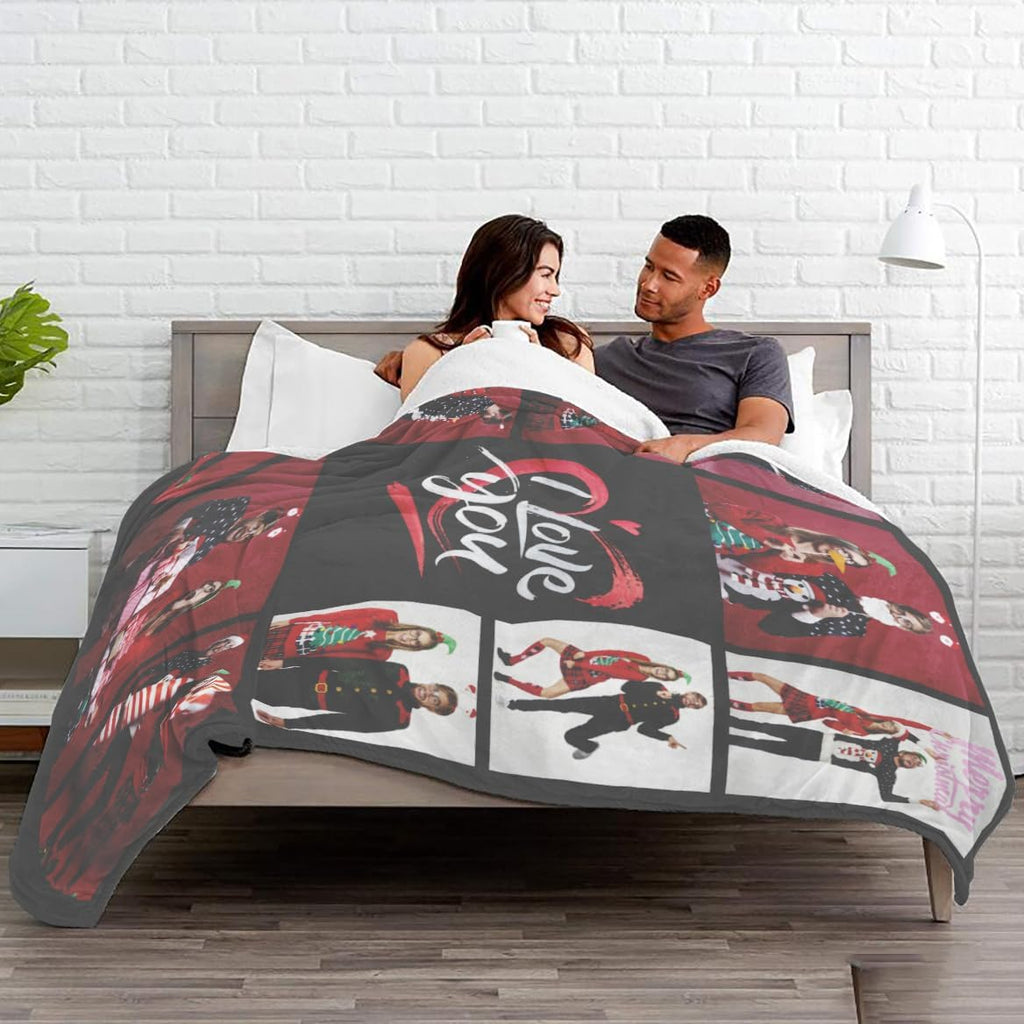 Custom Photo Blankets with Text, I Love You Halloween Decoration Gifts for Girlfriend Boyfriend, Personalized Picture Christmas Blanket for Women, Men