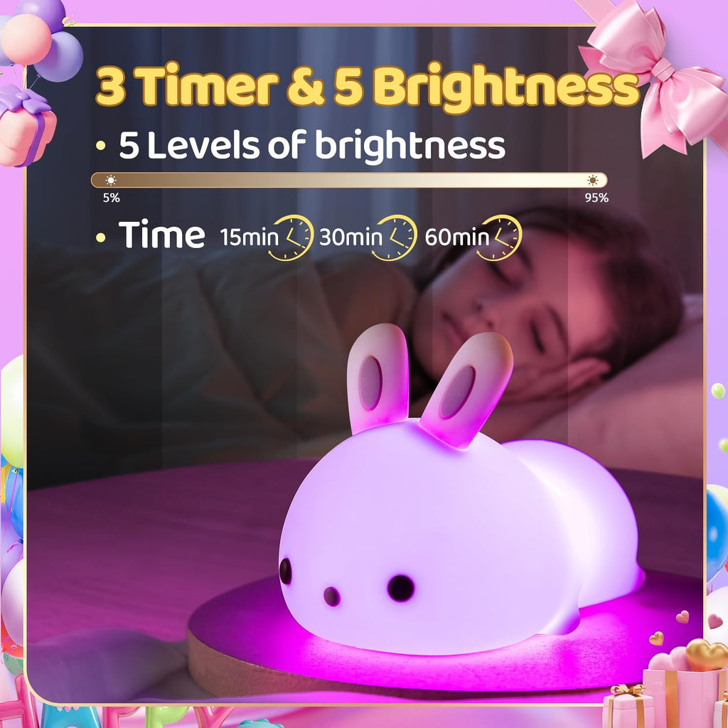 One Fire Night Light for Kids Room, Timer Baby Toddler Nursery Animal Battery Remote Kawaii Night Lamp, Cute Decor Easter Bunny Gift/ Basket Stuffers Decoration
