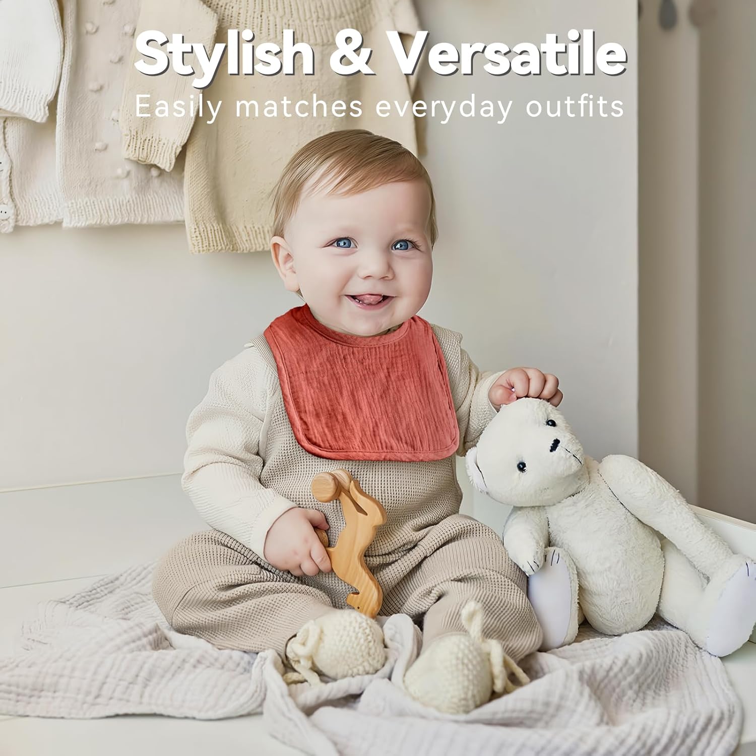 Muslin Baby Bibs for Unisex Boys Girls, Cotton Drool Bibs, Adjustable Newborn Bibs for Drooling and Teething