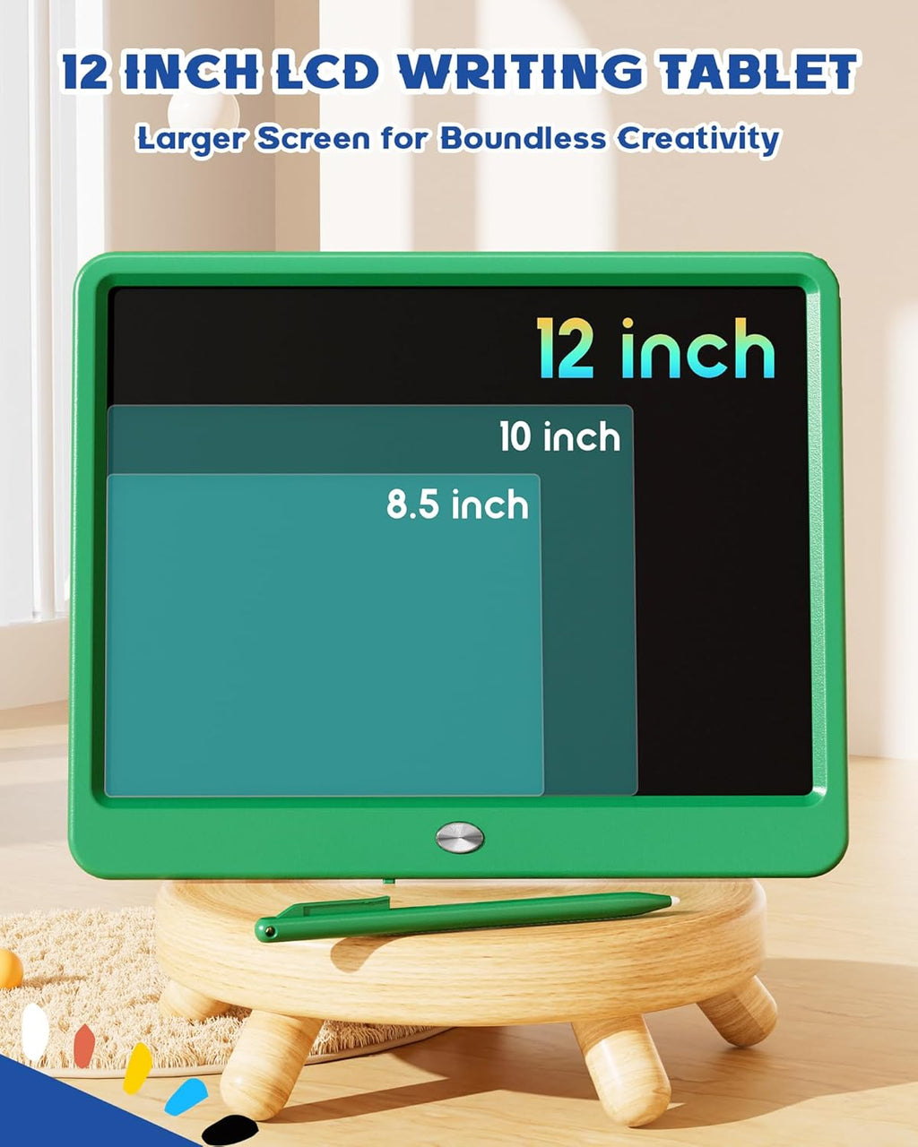 Bravokids 12 Inch LCD Writing Tablet for 3 Year Olds - Electronic Drawing Pad and Doodle Board as Educational Birthday Gifts for Girls and Boys (Green)