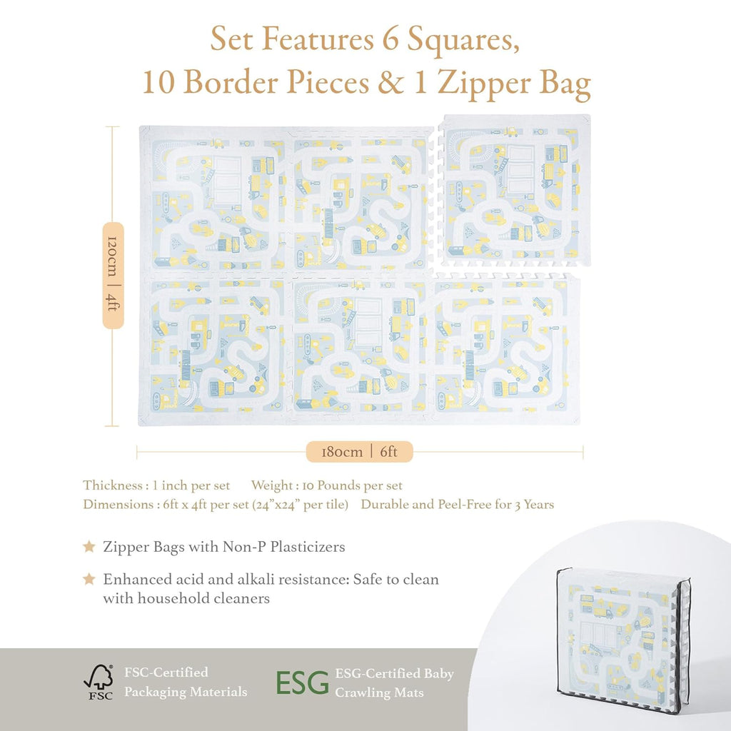Premium Baby Foam Play Mats -Stylish Floor & Exercise Puzzle Mat for Toddlers & Kids- 6 Soft, Non-Toxic, Odorless, Peel-Resistant Foam Tiles - 6ft x 4ft -1" inch Extra-Thick, Warm Beige