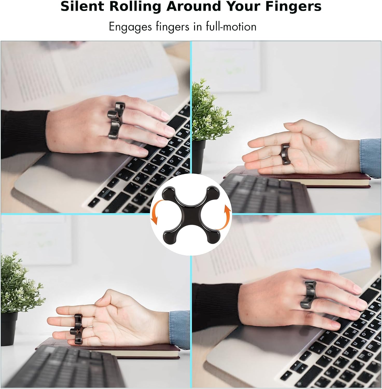 Metal Finger Fidget Flipper 2Pack - Quiet Fidget Toys Adults - Premium Fidget Roller Stim Toys for Adults - Stocking Stuffer & Top Gadget Gift Idea (Black Nickle)