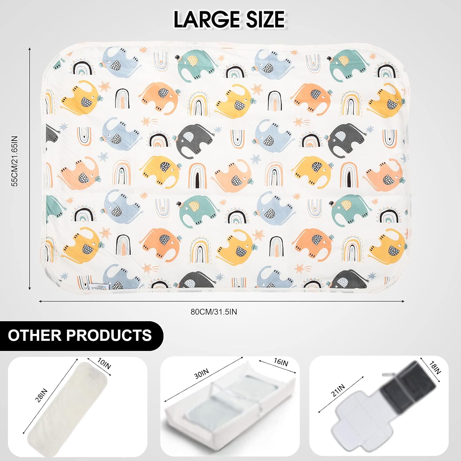 Baby Diaper Changing Pad, 21 5/8" x 31.5" Waterproof Changing Pad Liners - Reusable Soft and Absorbent Portable Changing Mat(Elephant1PCS)