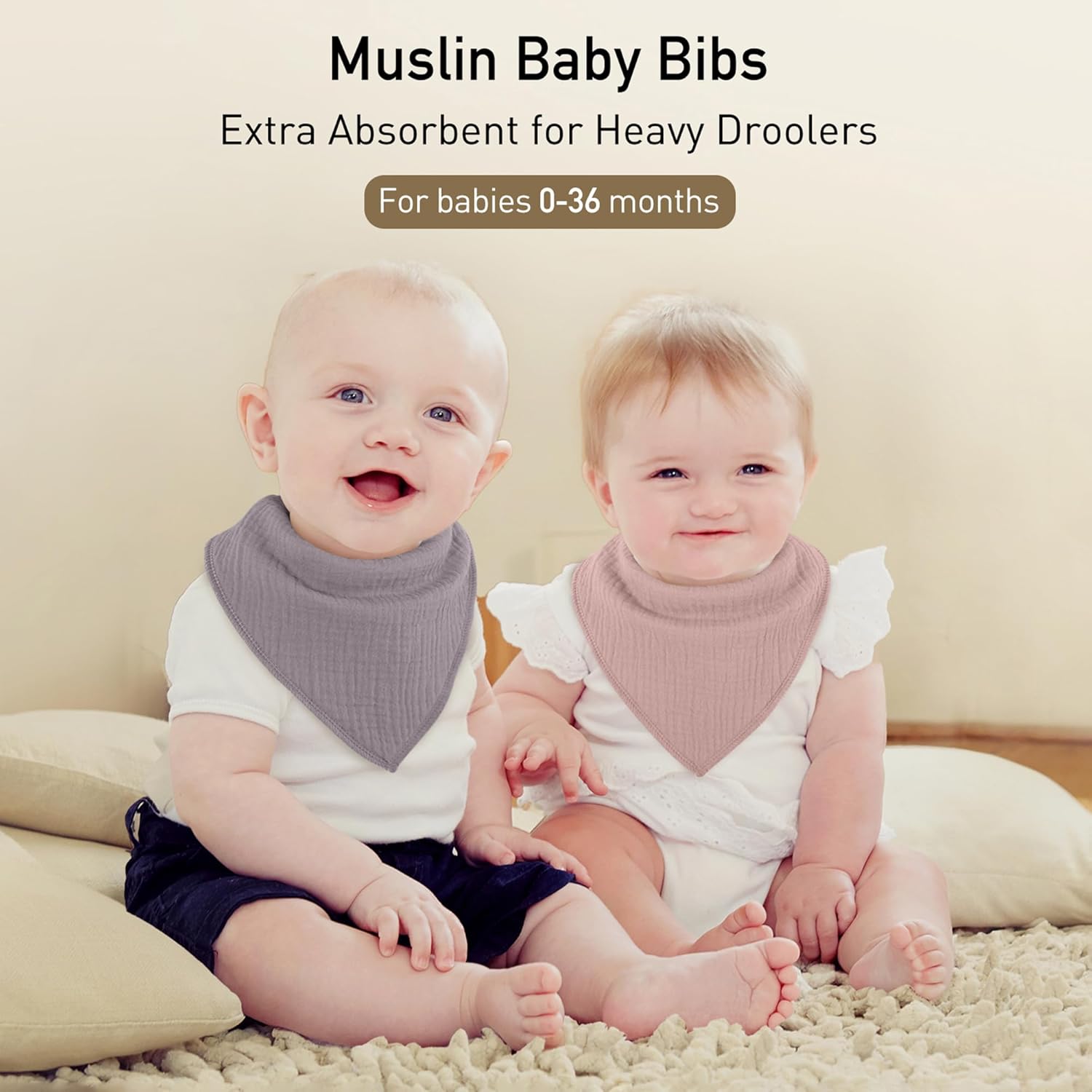 Muslin Baby Bibs 8 Pack, Baby Bandana Drool Bib for Drooling and Teething, Cotton Soft Absorbent for Girls Boys