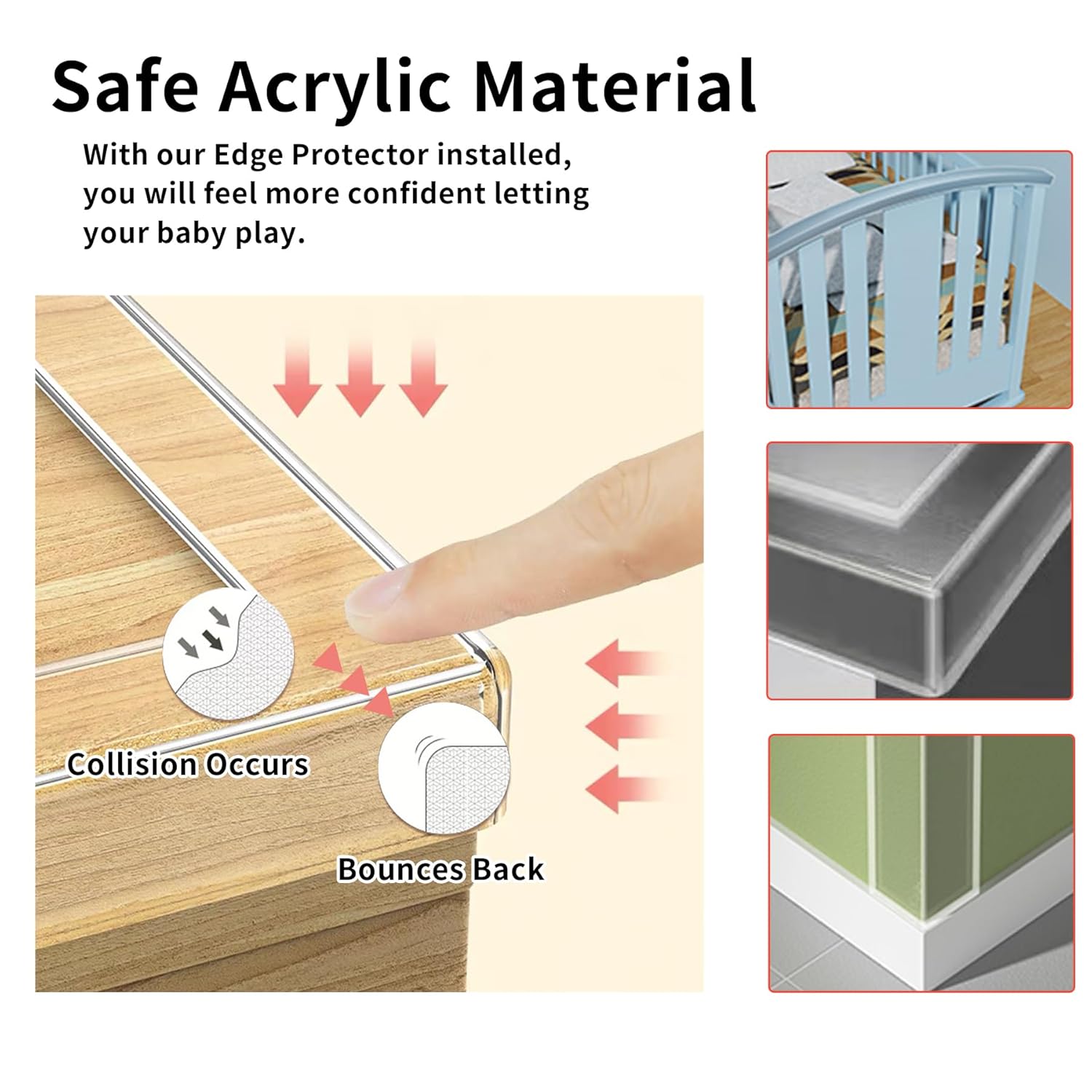 Edge Protector Strip for Furniture,Table Corner Protectors,0.8in x 9.84Ft,3 Rolls,Cabinet Bumpers,Clear Soft Corner Guards,Wall Corner Protector,Safe for Proof