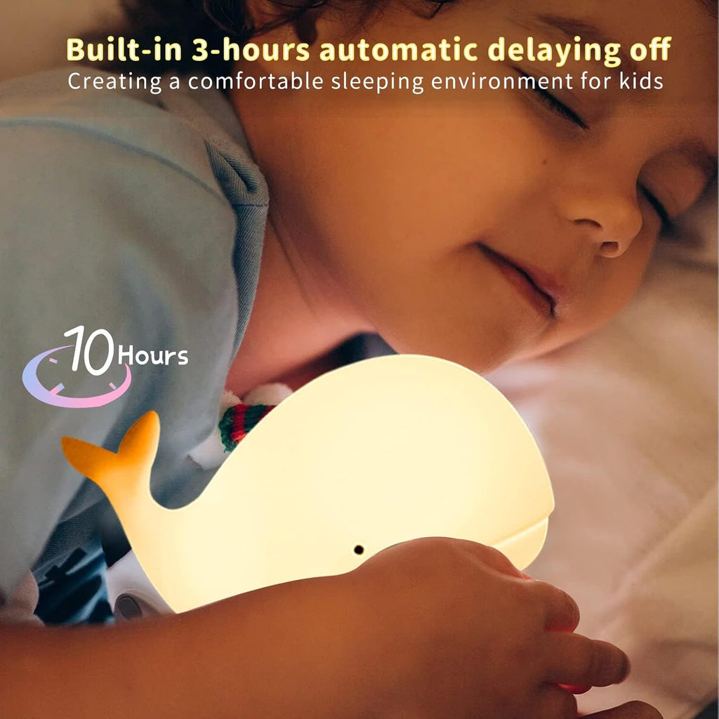 LOVERUIS Whale Night Light Silicone 7 Colors Dimmable 3 Hours Timer Whales Baby Light Decor Room Ocean Baby Nursery Decors Gift Kids