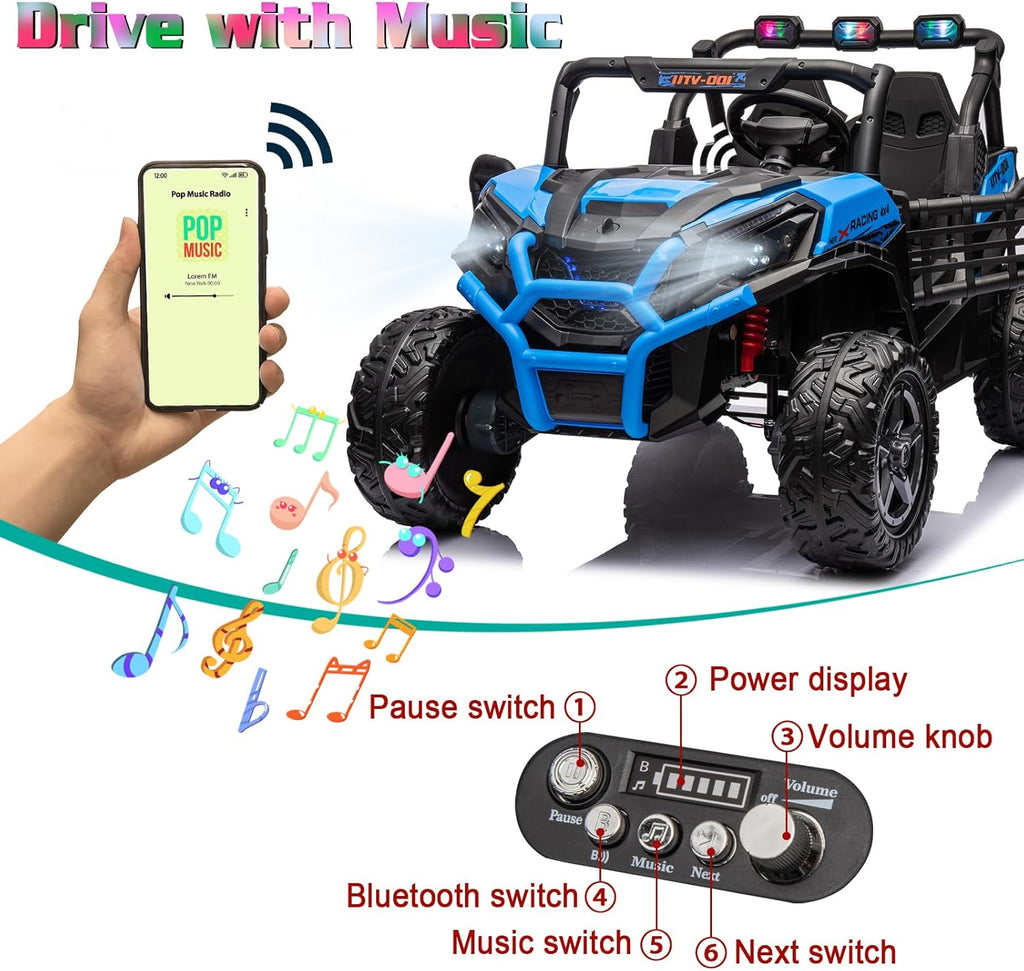 4WD Ride On Car with Remote Control,24V 2Seater Kids Electric Toy Off-Road Truck for Kids,Ride on Buggy for Side by Side(Blue)