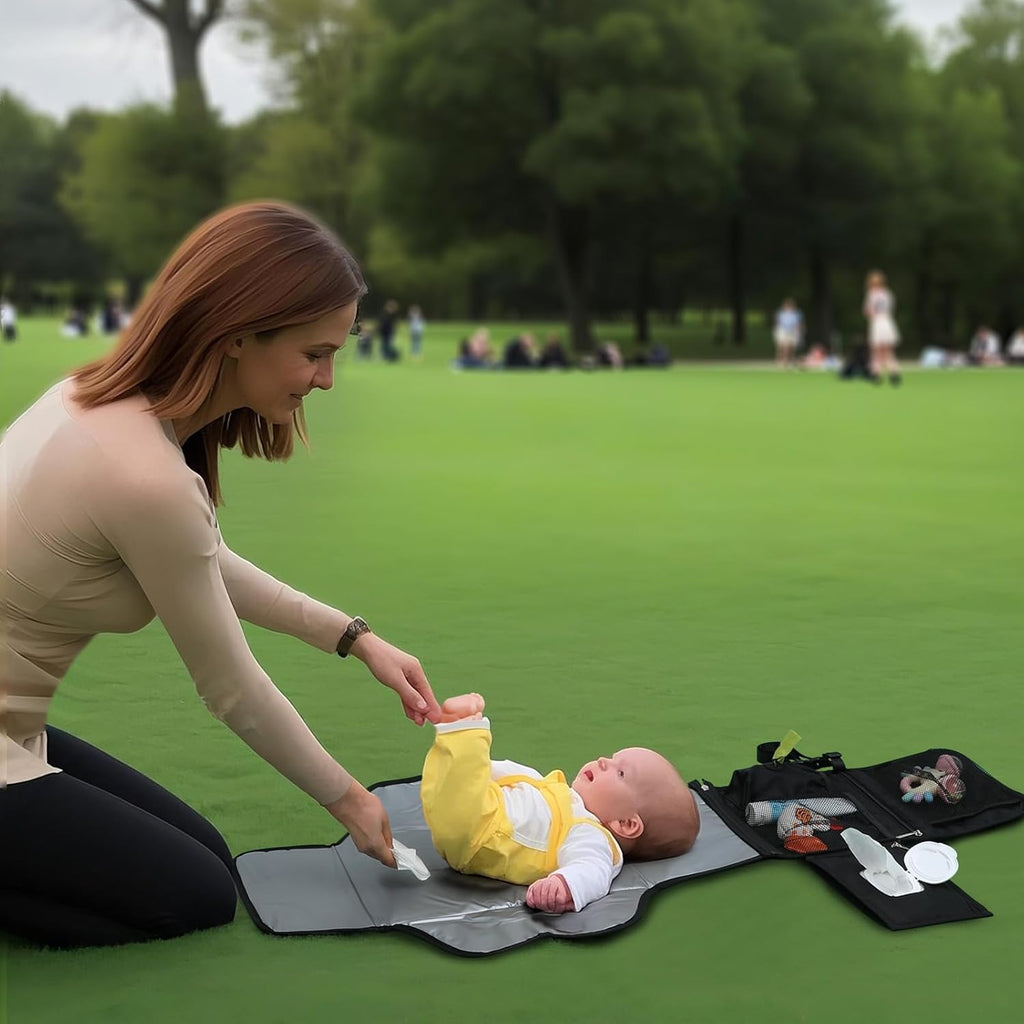 Portable Baby Diaper Changing Pad Smart Organized Diaper Changing Travel Bag with Wipe Dispenser and Waste Bag Dispenser. Infant Gift