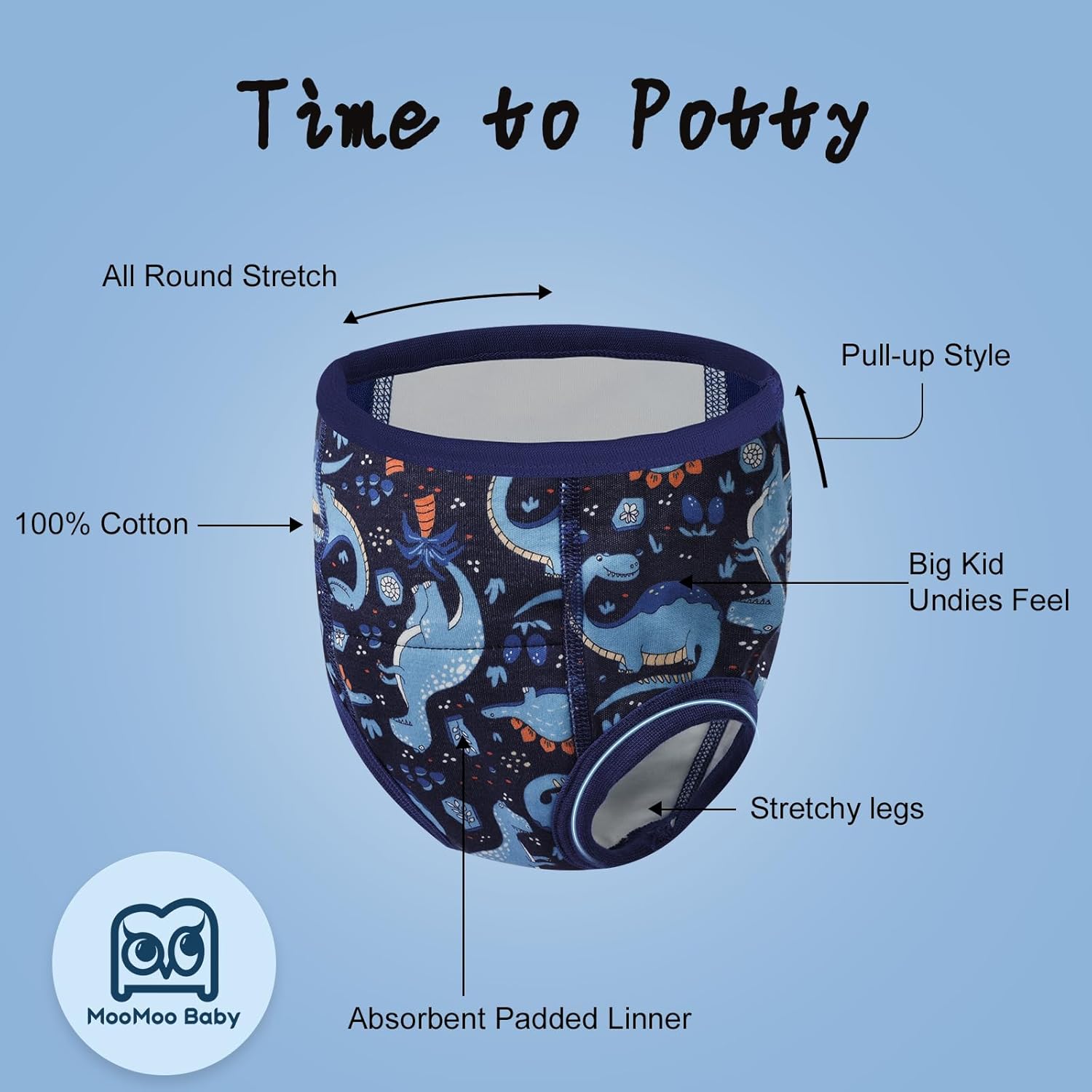 MooMoo Baby Absorbent Potty Training Pants 8 Packs Cotton Training Underwear for Boys 5T