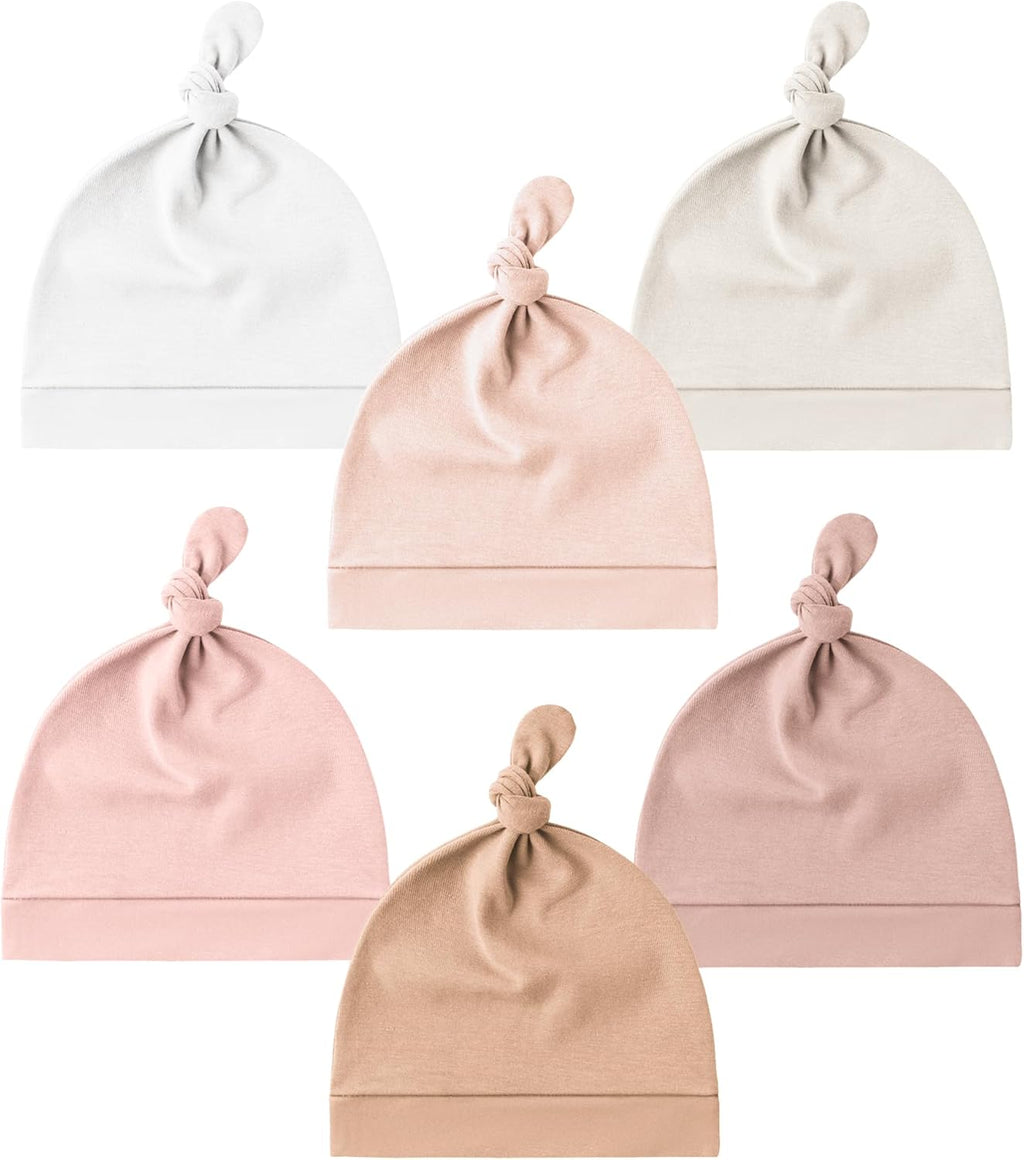 Konssy 6 Pack Baby Newborn Hats Set Knot Beanie Hats Soft for Infant Baby Girls Boys Caps 0-6 Months