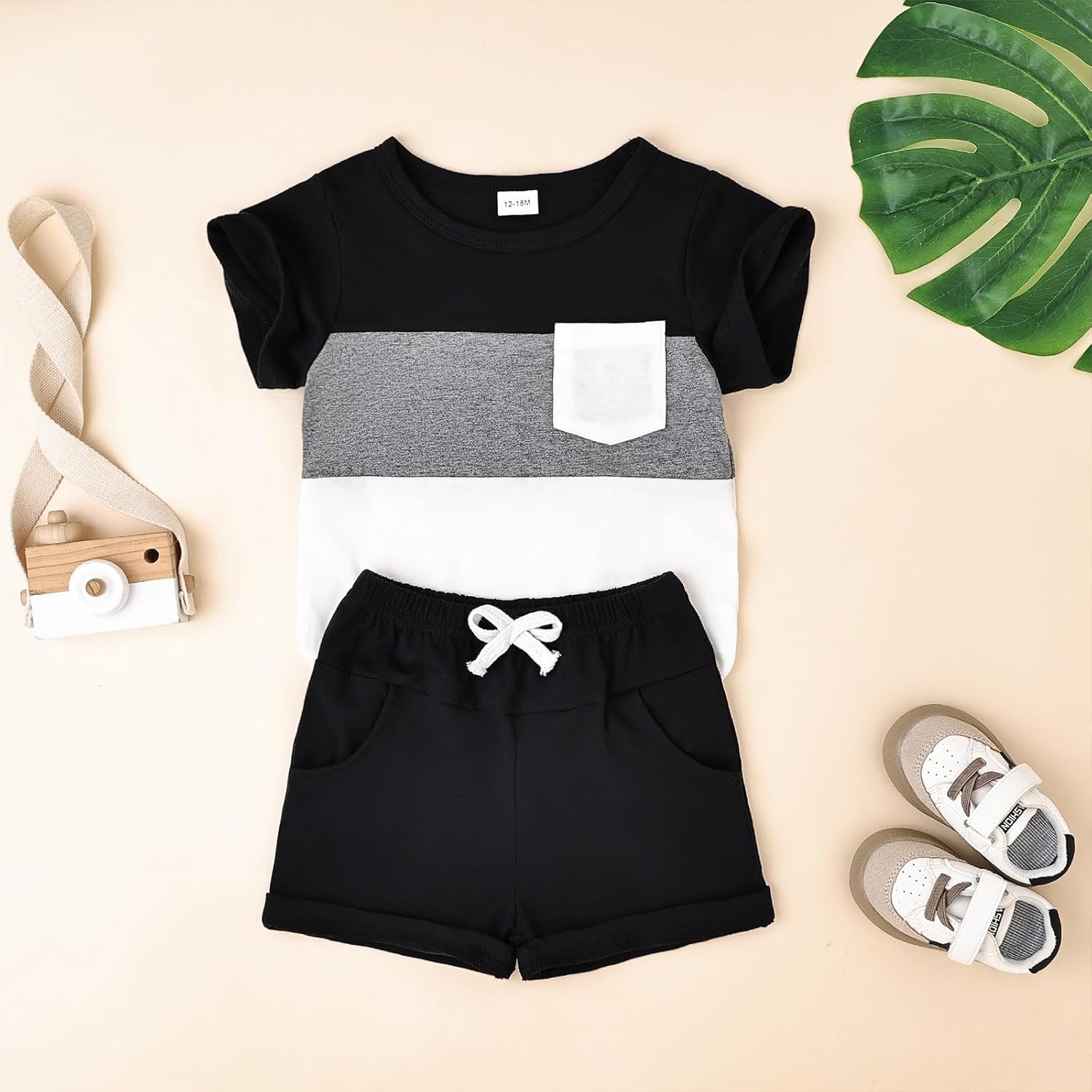 Baby Boy Clothes Toddler Boy Summer Outfits Short Sleeve Patchwork Top T-shirt & Pocket Pant Set 2 Piece 12 Months-4T