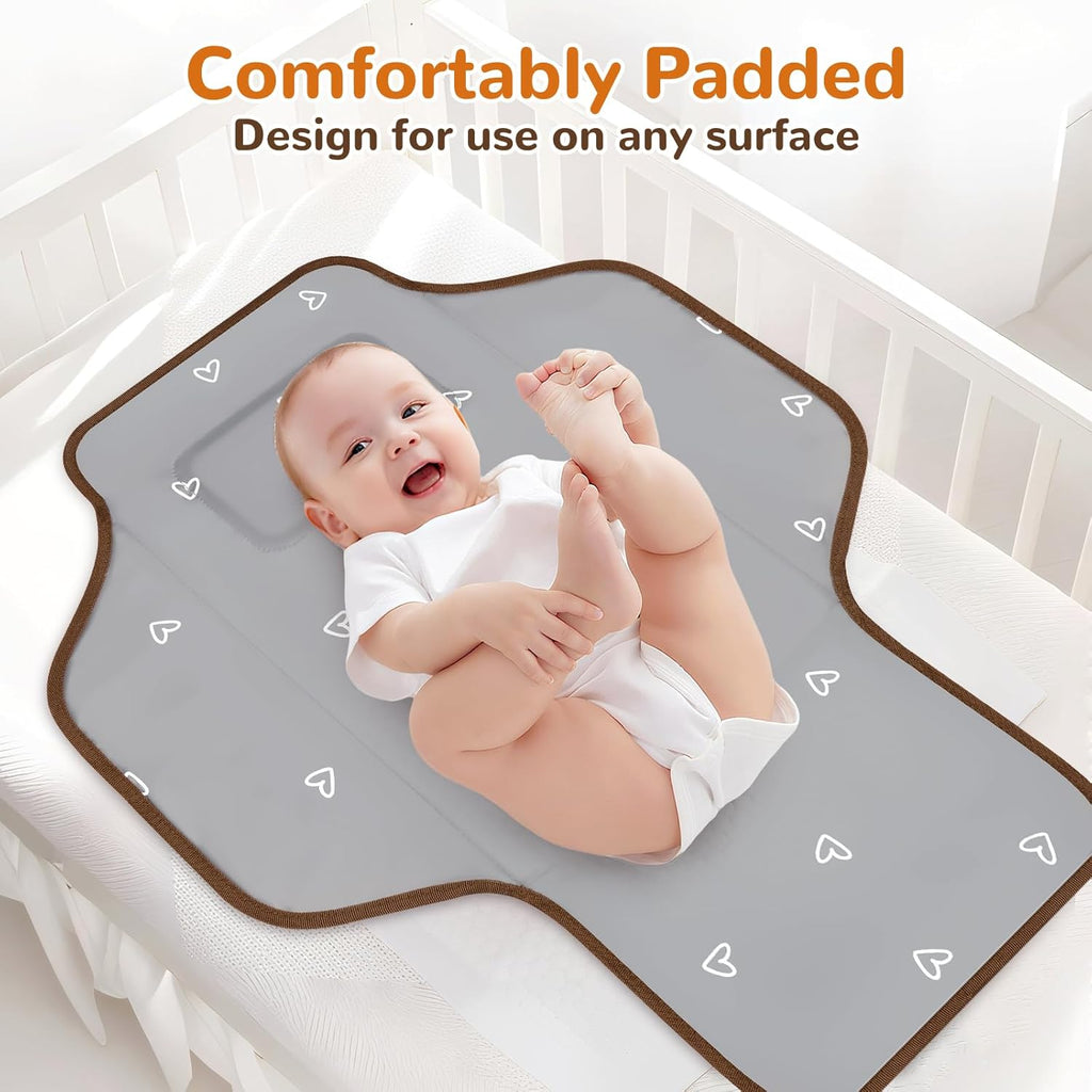 Portable Diaper Changing Pad, Waterproof Baby Changing Mat, Foldable Travel Baby Changing Station, Newborn Essential Baby Shower Registry Gift (Brown-Bee)