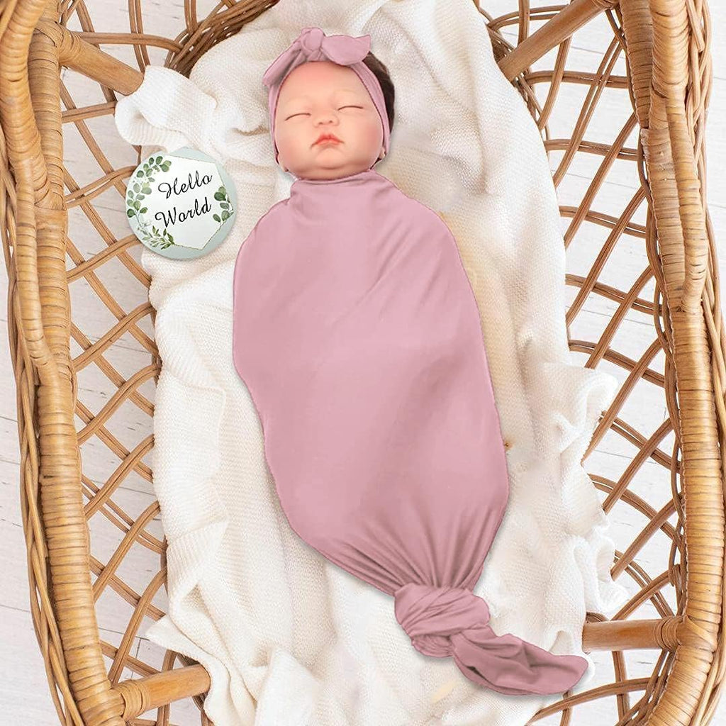 OWLOWLA Swaddle Blanket and Hat Set Newborn Swaddle Wrap Baby Receiving Blanket for Baby Boys Girls(Blush)