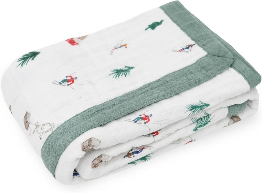 Little Unicorn Newborn Receiving Quilt | Ultra- Soft, Multi-Layered Muslin Fabric | Gift for Newborns & on-The-go (Powder Party)