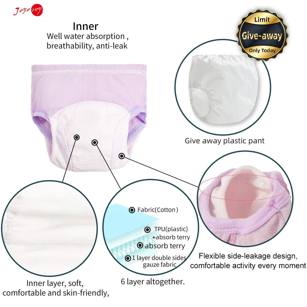 Joyo roy 5 Pcs Toddler Potty Training Underwear for Girls 100% Cotton Absorbent Toilet Training Pants 3T-4T Double Thigh Wings for Antileak Pee Pants with a Waterproof Cloth Diaper Cover