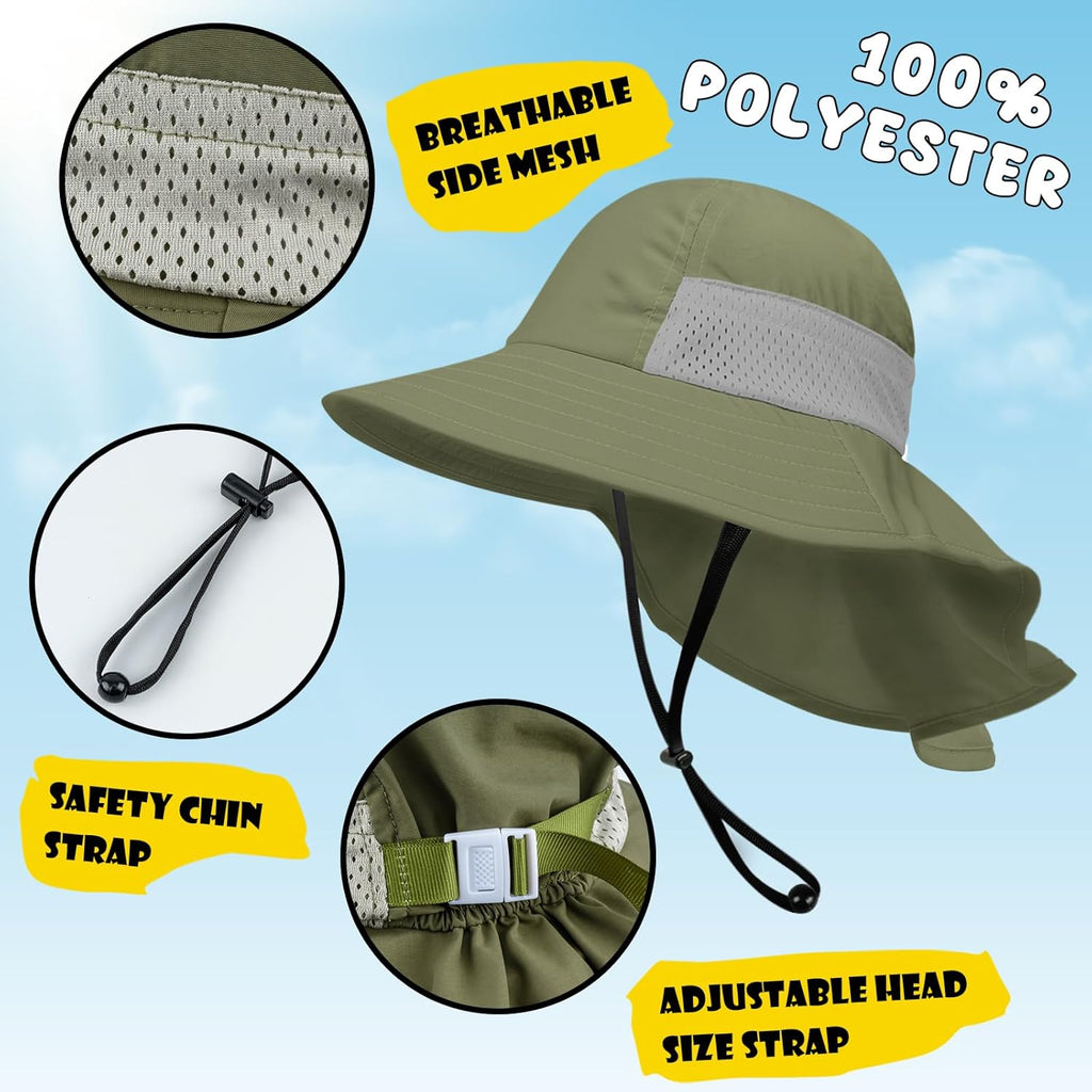 Toddler Baby Sun Hat Kids Summer UPF 50+ for Boys Girls Adjustable Beach Hats with Bucket Wide Brim Age 1-7 Years
