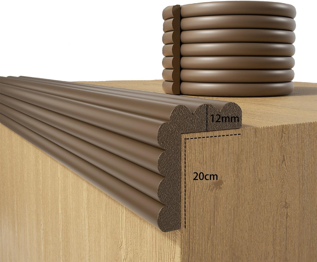 Baby Proofing Wall Corner Protector,Edge Guard Corner Protector,6.56ft Thinken Soft Corner Protectors Pre-Taped Soft Rubber Foam Edge Cushion for Furniture (Brown-L, 6.56Ft x 7.8" W x 0.47" Th)