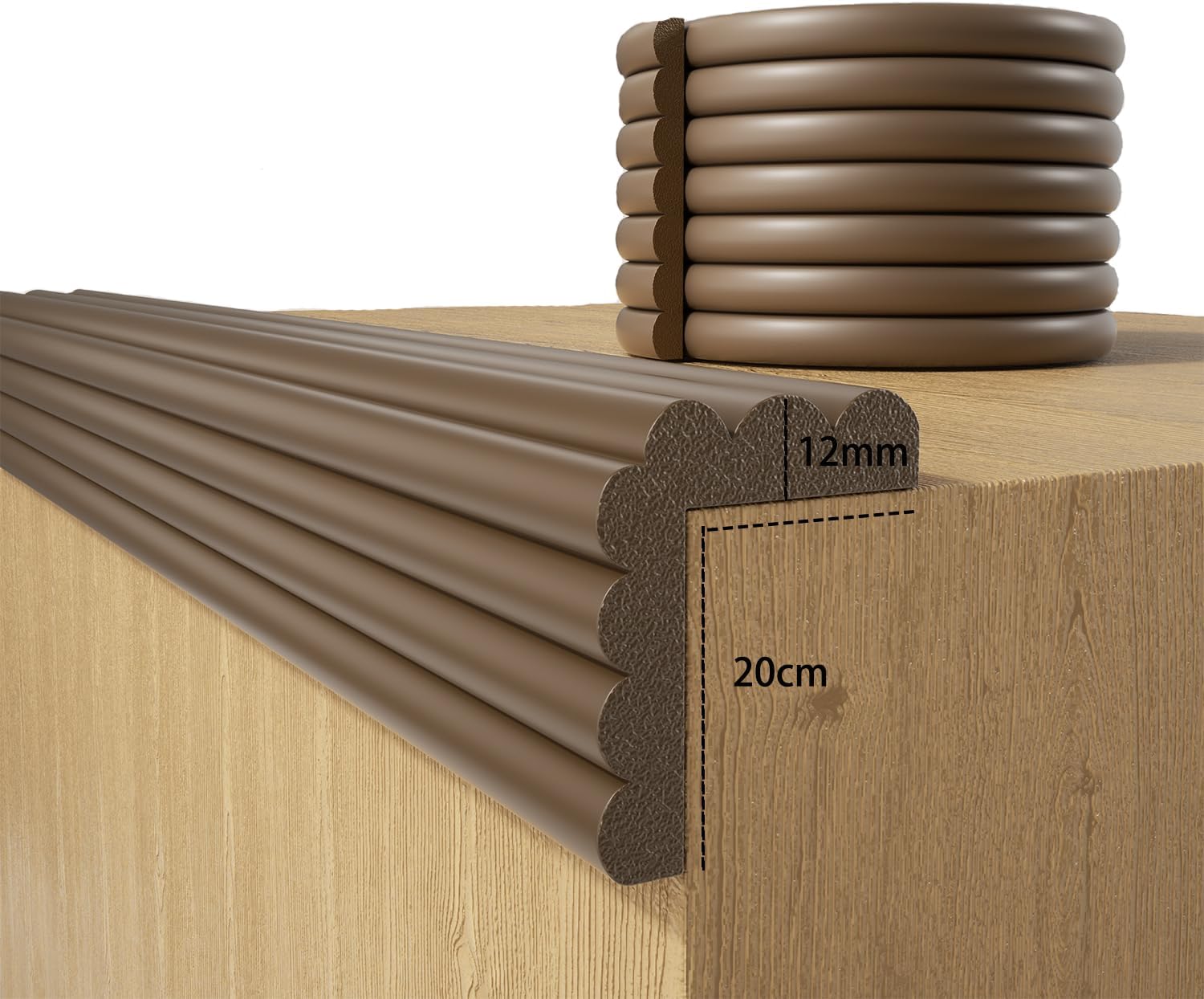 Baby Proofing Wall Corner Protector,Edge Guard Corner Protector,6.56ft Thinken Soft Corner Protectors Pre-Taped Soft Rubber Foam Edge Cushion for Furniture (Brown-L, 6.56Ft x 7.8" W x 0.47" Th)