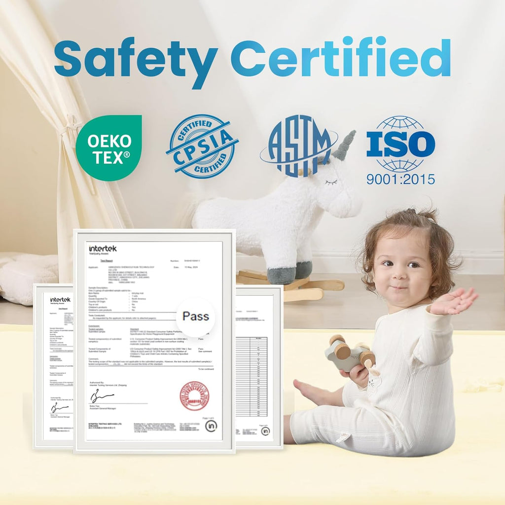 Baby Play Mat for Kids Room,Extra Thick Elasti-Foam Anti-Fall Cushion Mat for Babies,Toddlers,Infants,Water-Repellent&Non-Slip Bedroom Bedside Rugs(Ivory)