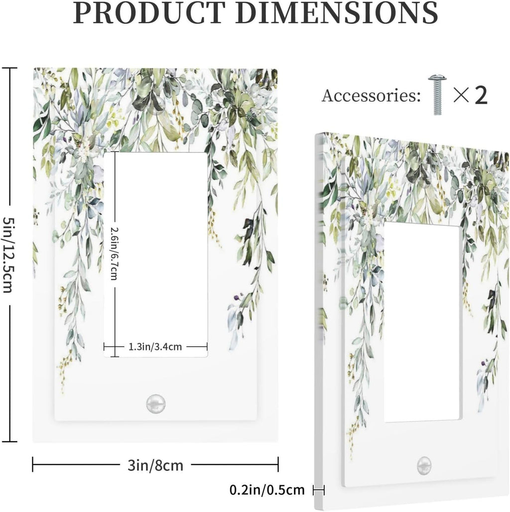 Decorative Outlet Covers Boho Farmhouse Flower Leaf Sage Green 1 Gang Single Rocker Light Switch Cover Plate Wall Plates GFCI Faceplate for Bedroom Cabin Decor