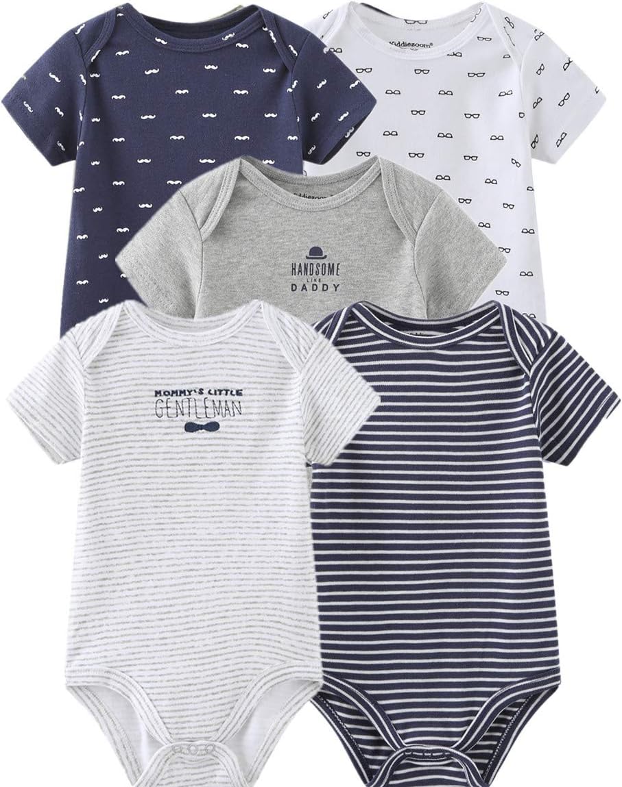 Kiddiezoom Baby Bodysuit Newborn Short Sleeve baby One-Piece Cotton 5-Pack baby clothes