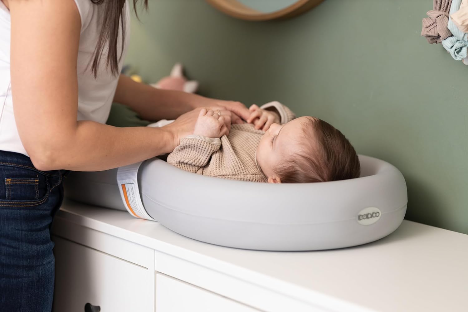 Keekaroo Peanut Changer Grey – The Original Made in USA Easy-to-Clean Changing pad and The only Shell Over Foam, Fully Water Repellant