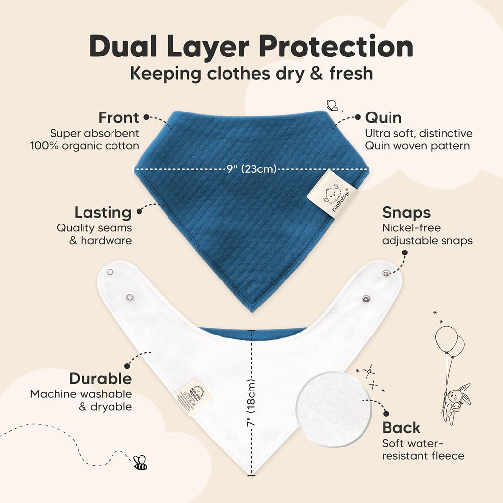 KeaBabies 8-Pack Bandana Bibs for Baby Girls, Boys - Organic Cotton Baby Bibs for Drooling & Teething Newborn, Toddler, Infant 0-36 Months, Extra Soft, Absorbent Cloth with Snaps (Hunter)