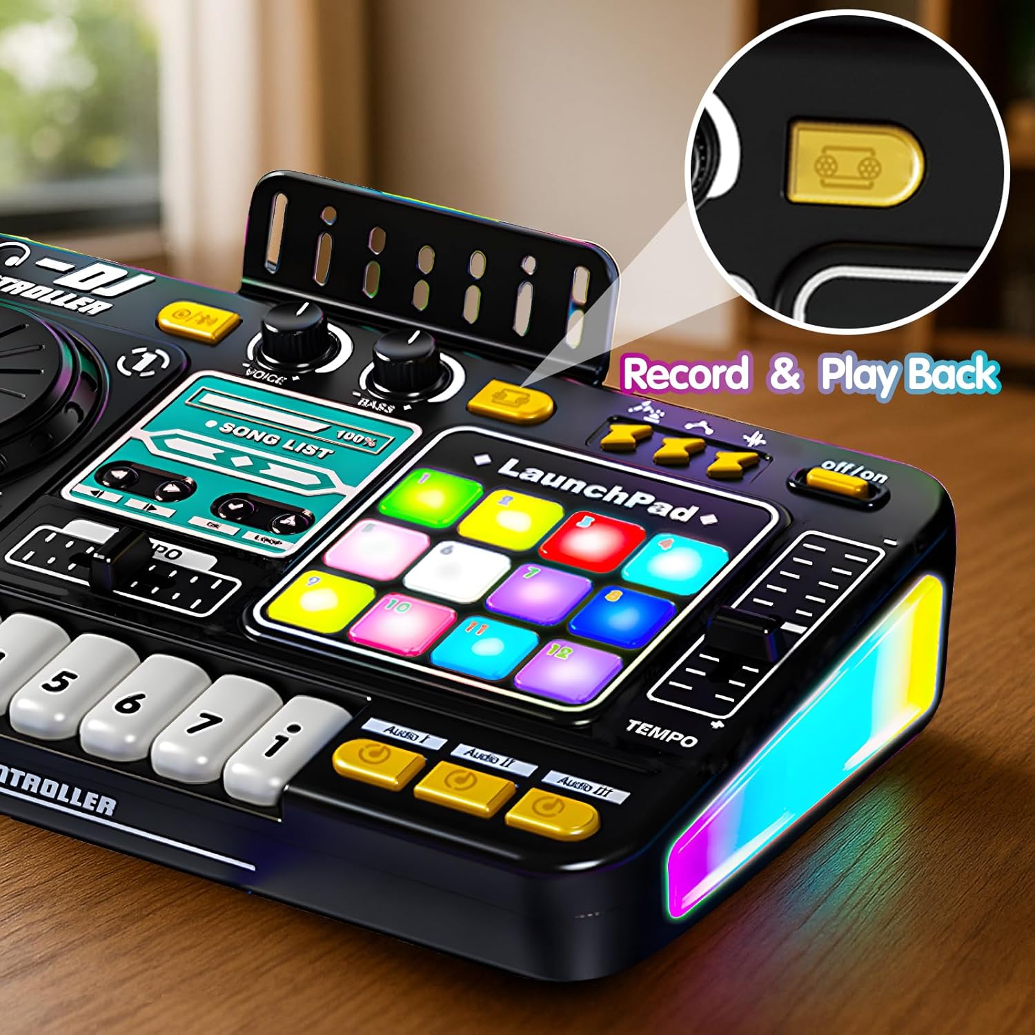 Kids DJ Mixer Controller Table Musical Toy Electronic Bluetooth Toy with LED Lights Sound Effect Microphone Piano DJ Board Key Musical Instruments Birthday Gift Toys for 3 4 5 6 7 Year Old Boy Girl