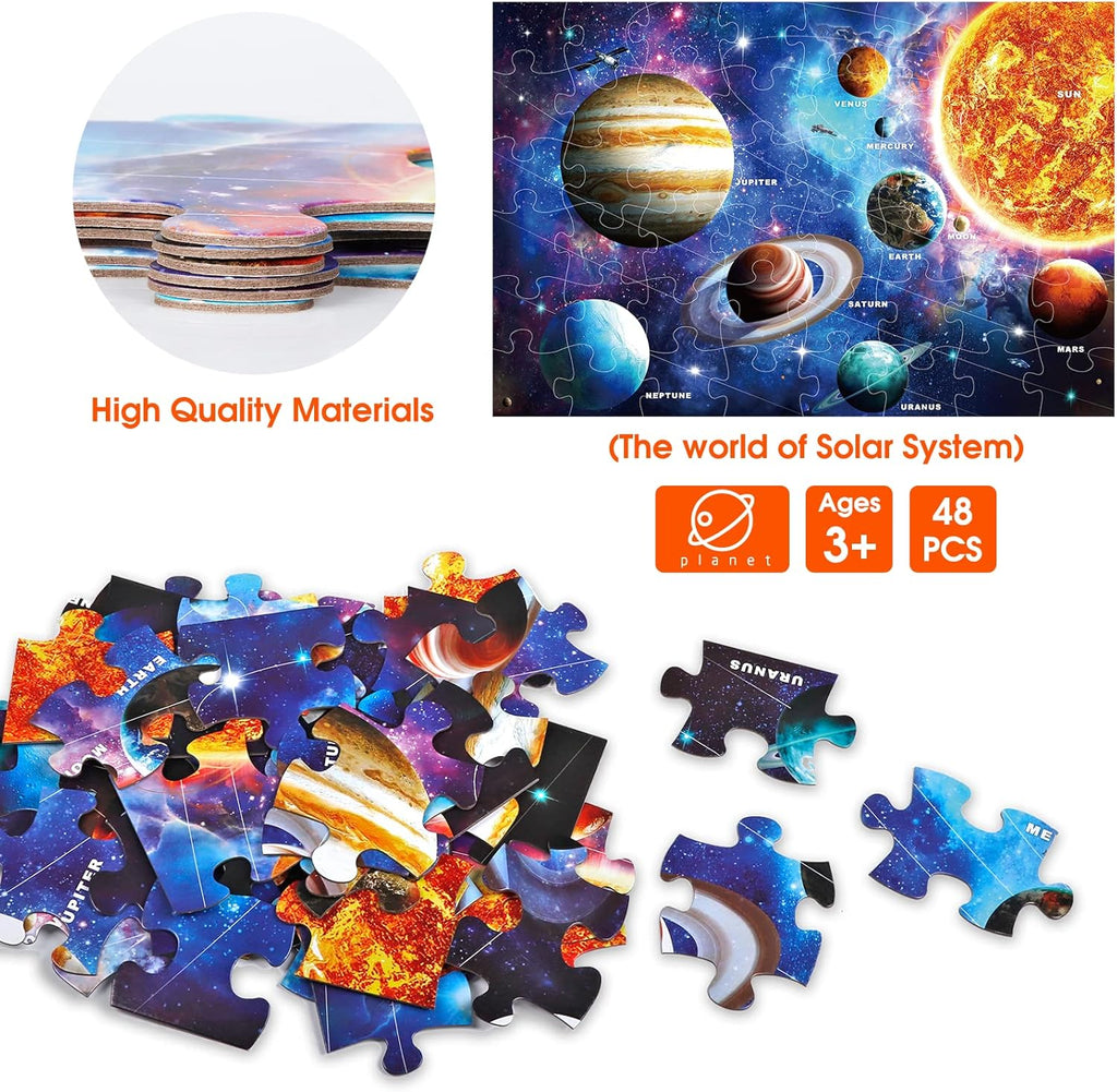 Jumbo Floor Puzzle for Kids Ages 4-8,Solar System Jigsaw Puzzles,48 Piece Space Large Puzzles for Toddler Ages 3-5,Preschool Learning Planets Toys Christmas Birthday Gift for Boys Girls