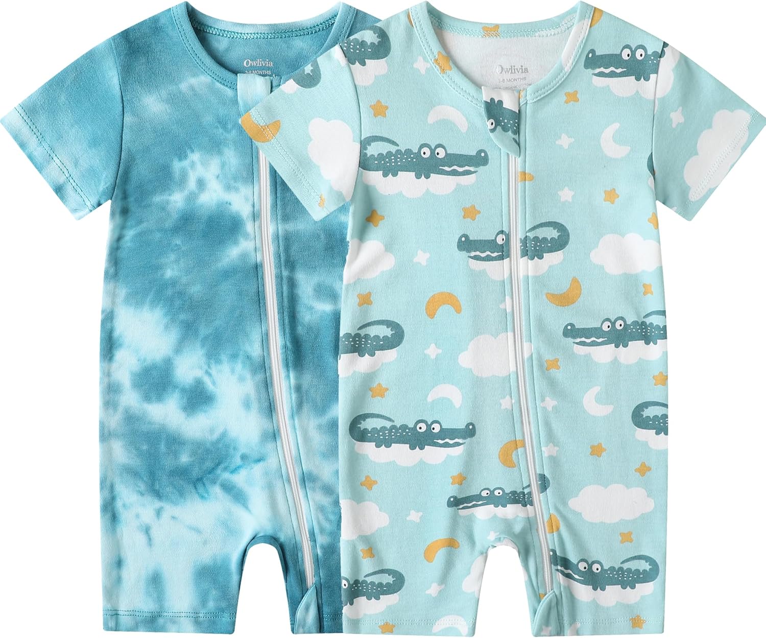 Owlivia Baby Short Sleeve Summer Romper Set, 2 Pack Tank Jumpsuit for Girls and Boys, Cartoon One Piece Coverall Outfit