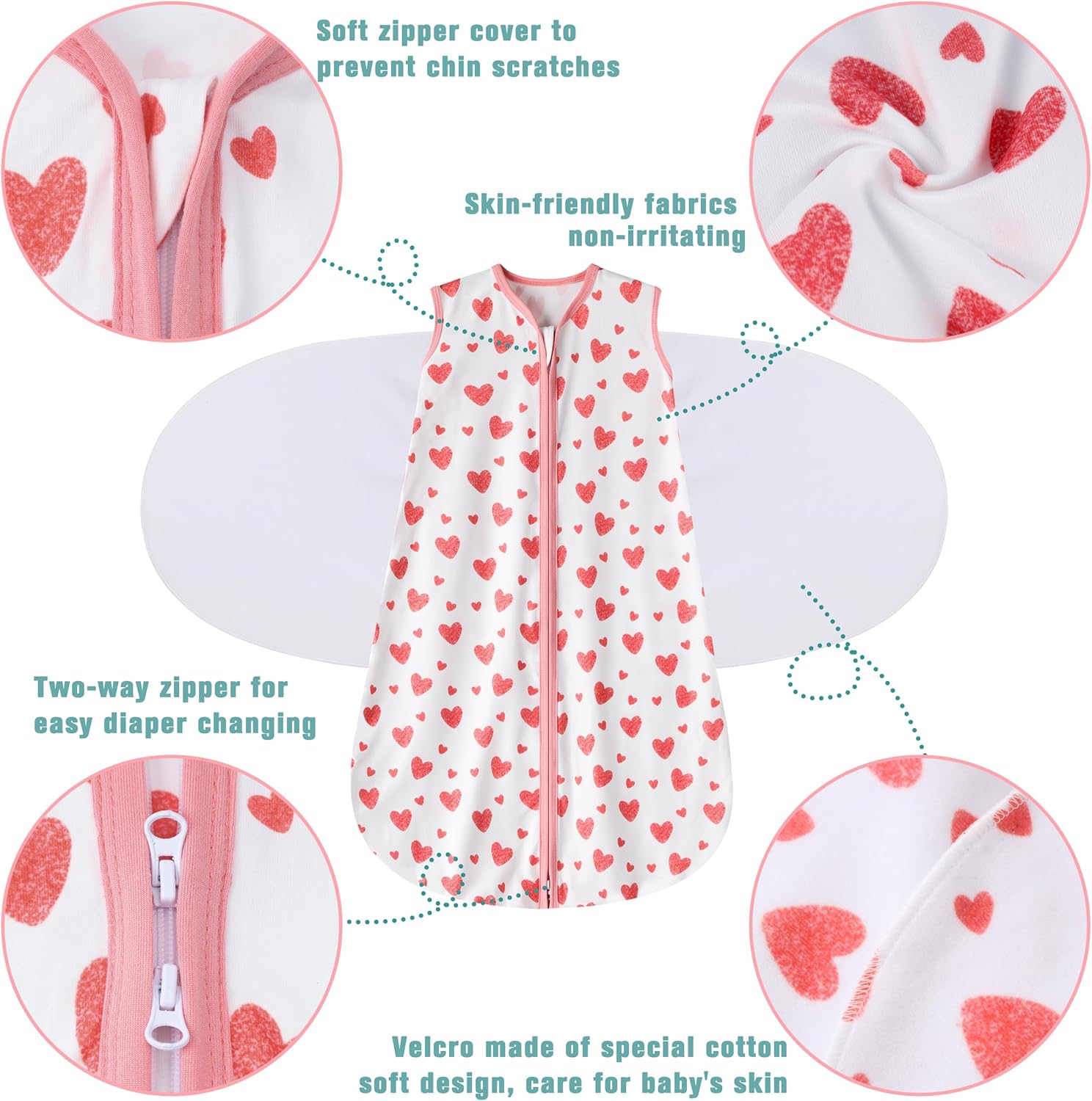 Newborn Sleep Sack Baby Swaddle,Swaddle me 6-12 Month,3-Way Adjustable Wearable Blanket,100% Rayon Cotton Swaddling Sleeping Bag，TOG 0.5 (Love, 6-12 Months)