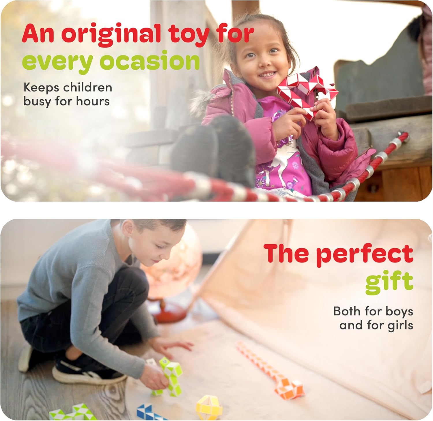 CUBIDI® Magic Snake Cube | Fidget Snake Toy for Kids | Travel Toys for Kids Ages 4-8 | Great Gift for Boys and Girls Birthday, Christmas, Stocking Stuffers - 36 Blocks | 0.9 inch x 0.7 inch | Red