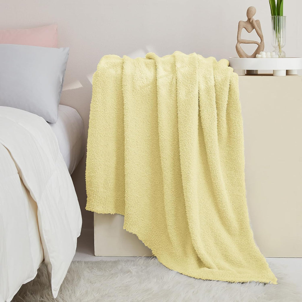 CYMULA Knit Throw Blanket for Couch Yellow - Super Soft Lightweight Plush Fuzzy Fluffy Cozy Blankets and Throws for Sofa Bed, 50 x 60 inches