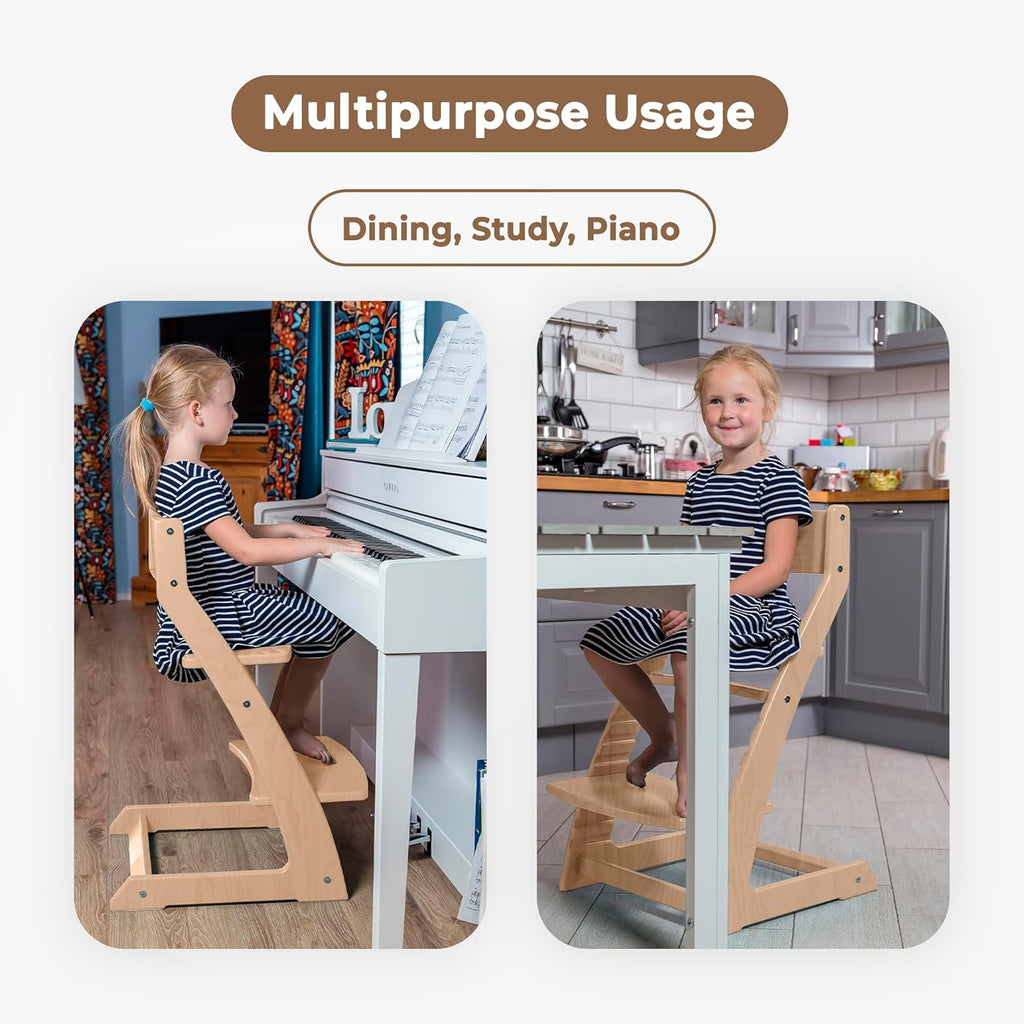 FORNEL Scandinavian Wooden High Chair | The Adjustable Grow-with-Me Chair, A Smart Alternative to Stokke | Perfect for Modern, Minimalist Kitchens (Natural & White)