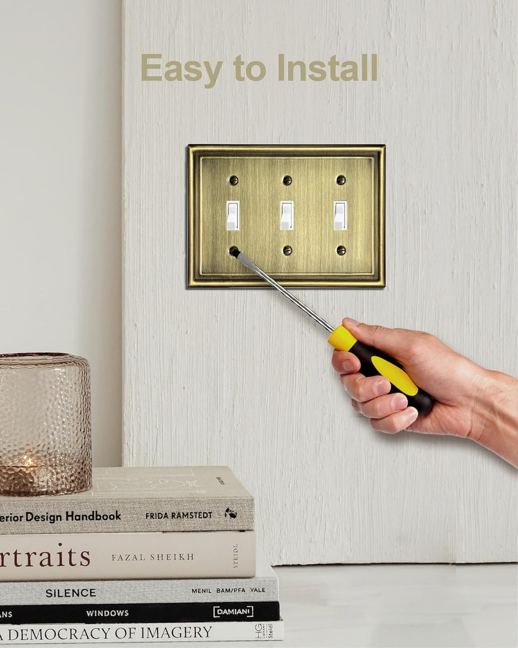 Triple Toggle Wall Plates, Metal Light Switche Covers, Antique Brass, 3-Gang, 2 Pack